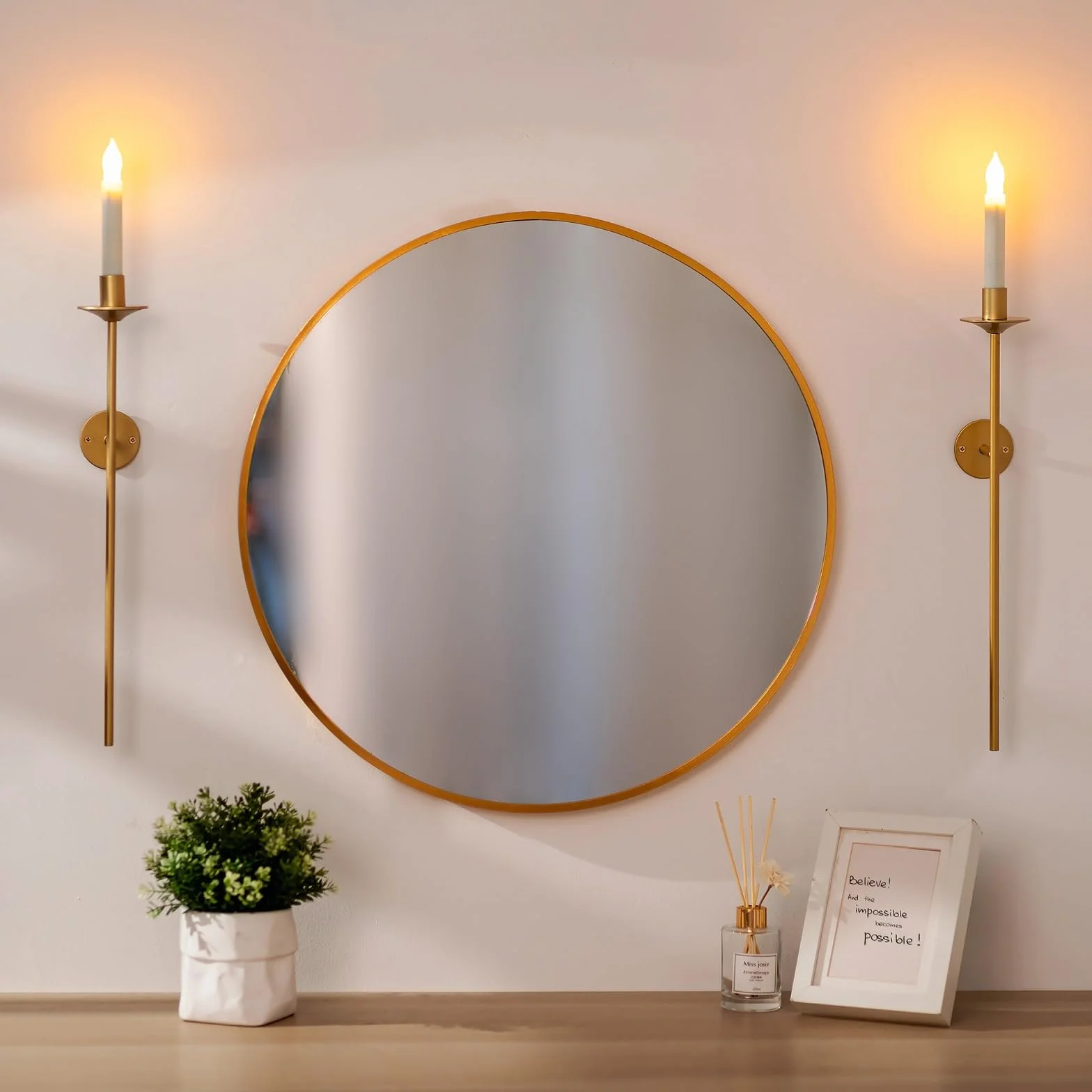 Sziqiqi Zestaw 2 złotych lamp ściennych do świec stożkowych, nowoczesny design, metalowe kije do sypialni, salonu, łazienki, jadalni