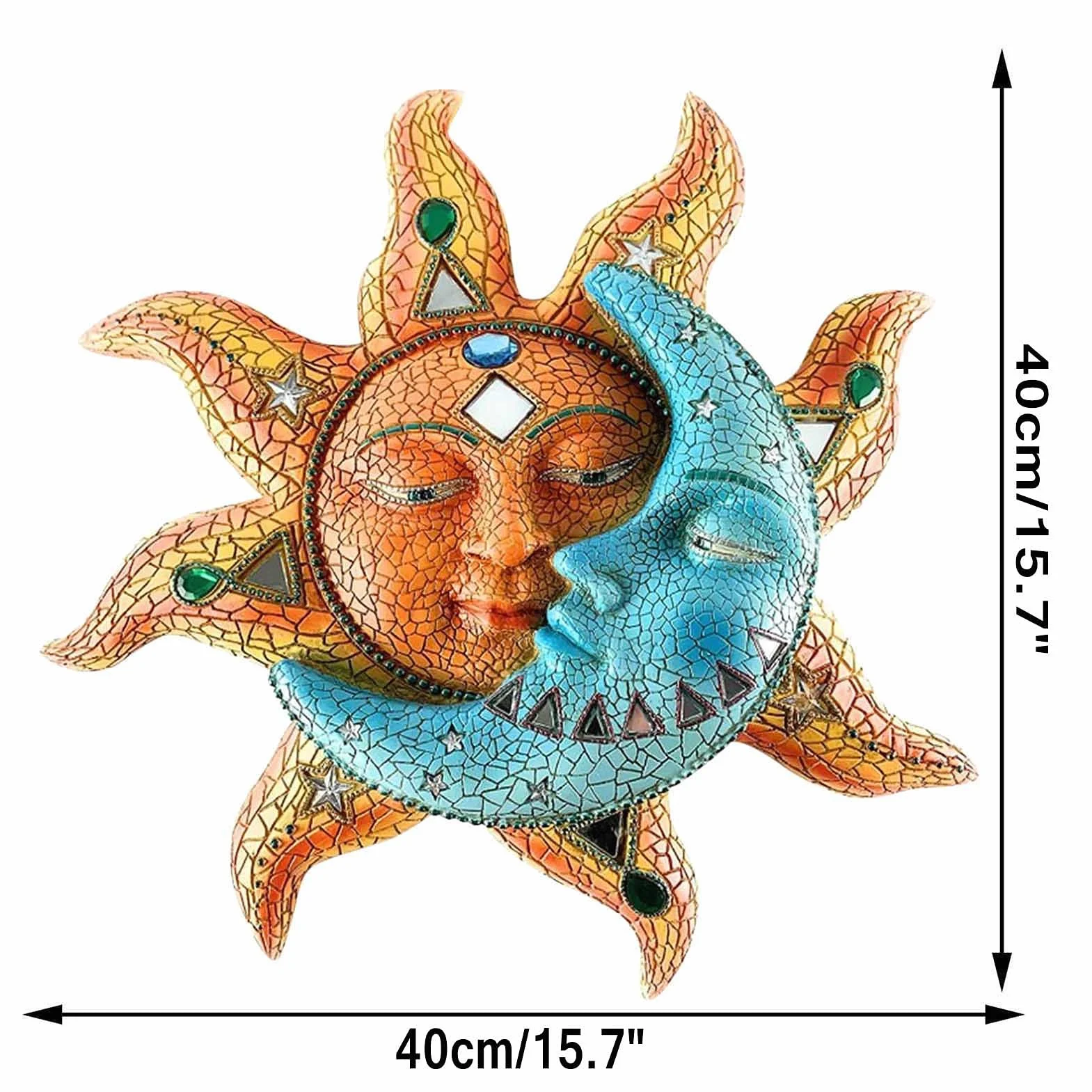 Metalowa dekoracja ścienna Sun Moon, kreatywne rzeźby ścienne wewnątrz i na zewnątrz Słońce i księżyc Wiszące ozdoby Wystrój dla domu Salon Sypialnia Kawiarnia Ogród,40x40cm/15.7"x15.7"