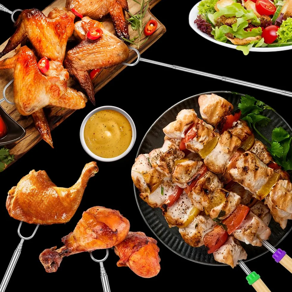 OFFCUP Widelce do grilla, 8 szt. widelców do tostów piankowych, wysuwane patyczki do pieczenia pianki ze stali nierdzewnej, widelce do hot dogów, szaszłyki do grilla i ogniska