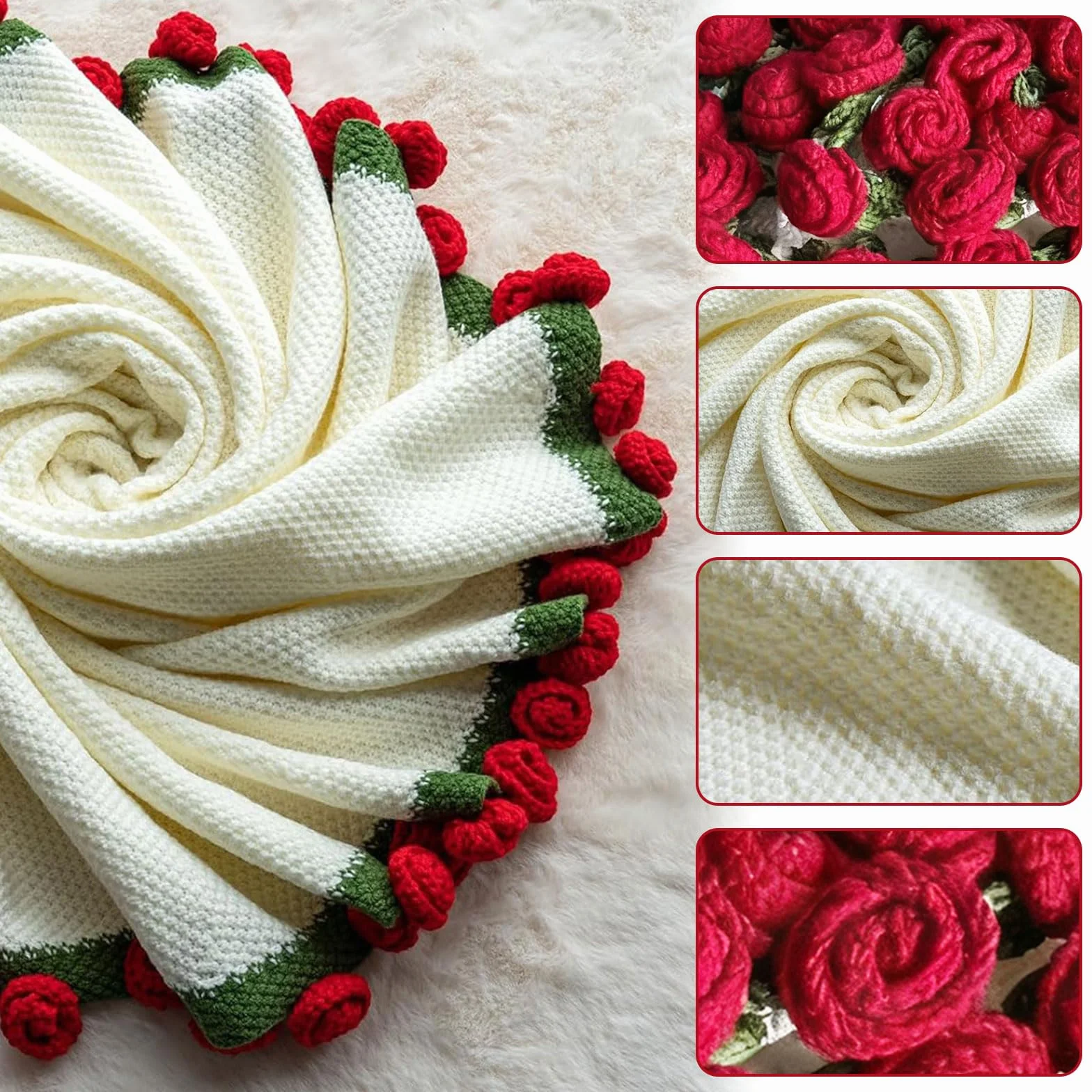 Koc z bukietem kwiatów - 80x80cm Ręcznie robiona kołdra z różami, Haczykowa kołdra z różami, Haczykowy koc z kwiatami, Miękki i lekki, Na urodziny, Dekoracja domu - Gotowy