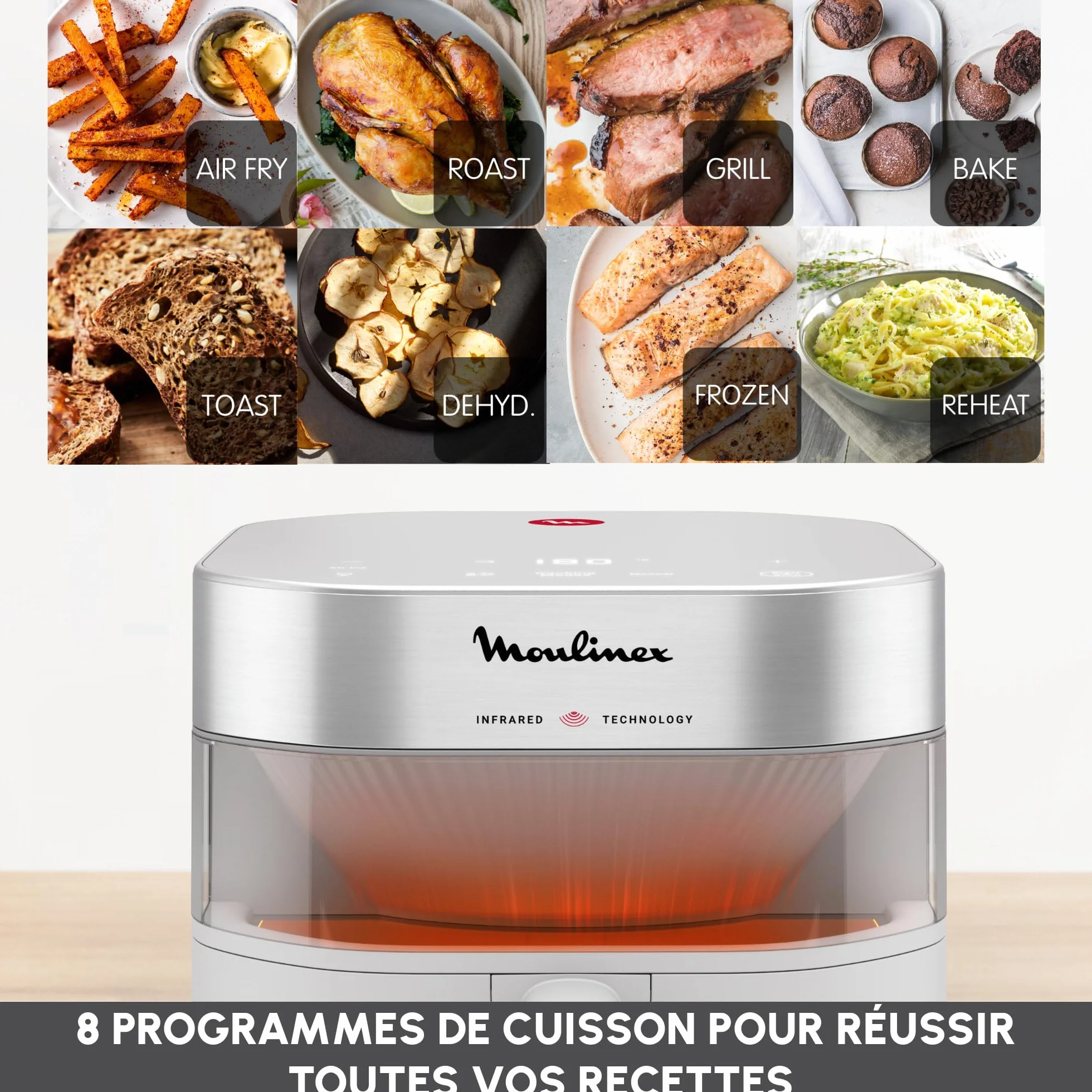 Moulinex Easy Fry Infrared frytkownica na powietrze 7 l technologia podczerwieni panel cyfrowy nieprzywierający kosz zmywarka okno obserwacyjne 8 trybów