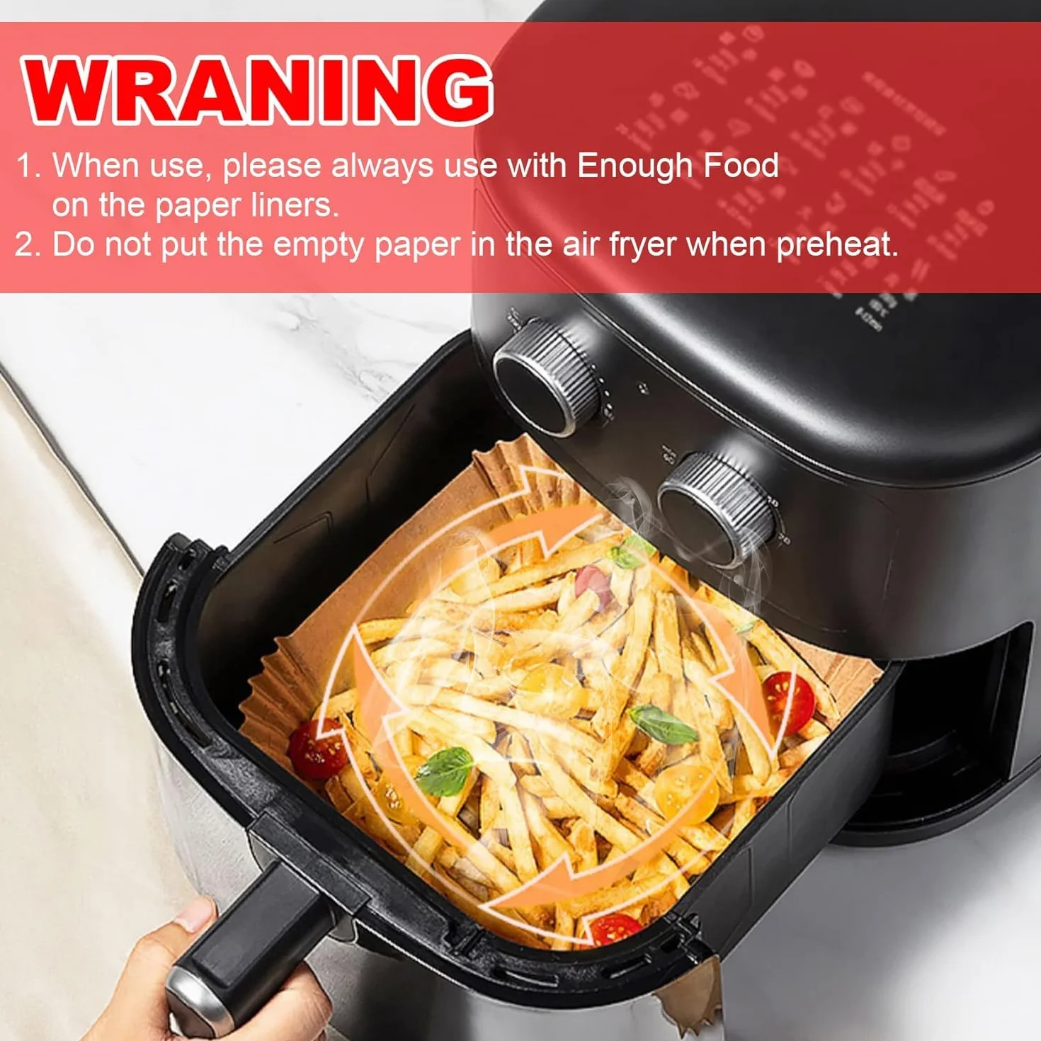 Papier do Pieczenia Frytkownica Beztłuszczowa Airfryer 4,5-7,5L, 100 Sztuk 20-20cm Akcesoria Papier do Frytkownicy