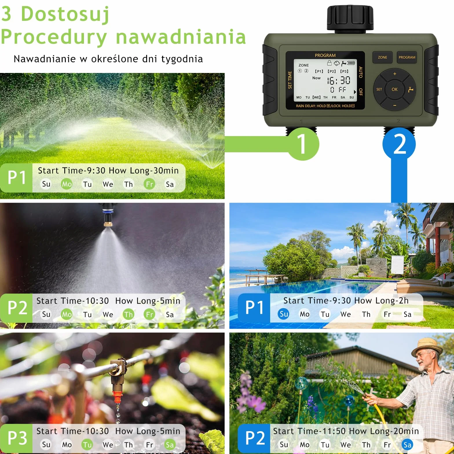 Diivoo Sterownik nawadniania z 2 niezależnymi wyjściami, 6 oddzielnych programów, automatyczny/ręczny zegar nawadniania ogrodu, sterowanie nawadnianiem, do ogrodu i szklarni