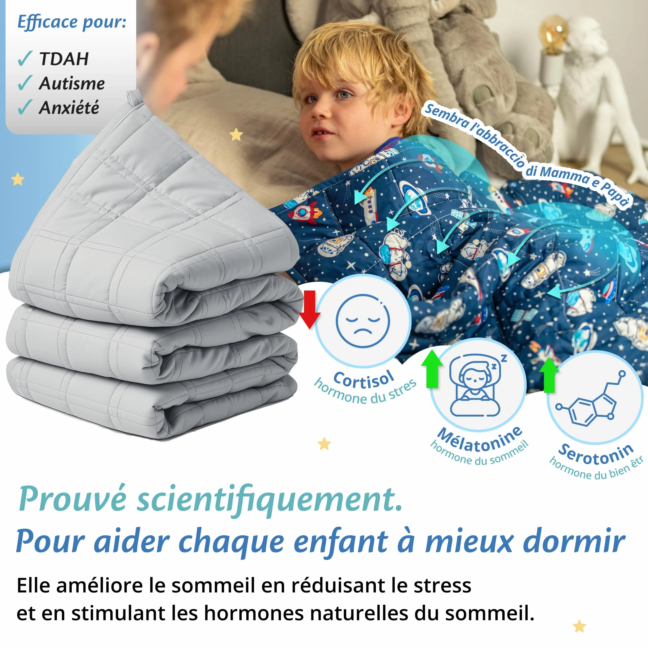 Ella Gewichtsdeken voor kinderen, 4,5 kg, 100 x 170 cm, therapiedeken, voor stressvermindering en angst, hypoallergene glazen kralen, zachte en verkoelende katoenen buitenlaag, voor kinderen van 40-60