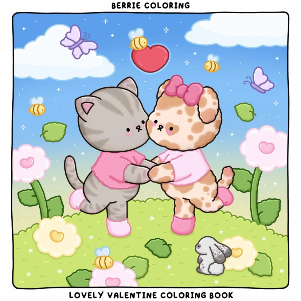 Berrie Coloring Lovely Valentine: Cute and Cozy Coloring Book for Adults & Kids Featuring Easy to Color Animal Illustrations and Adorable Scenes