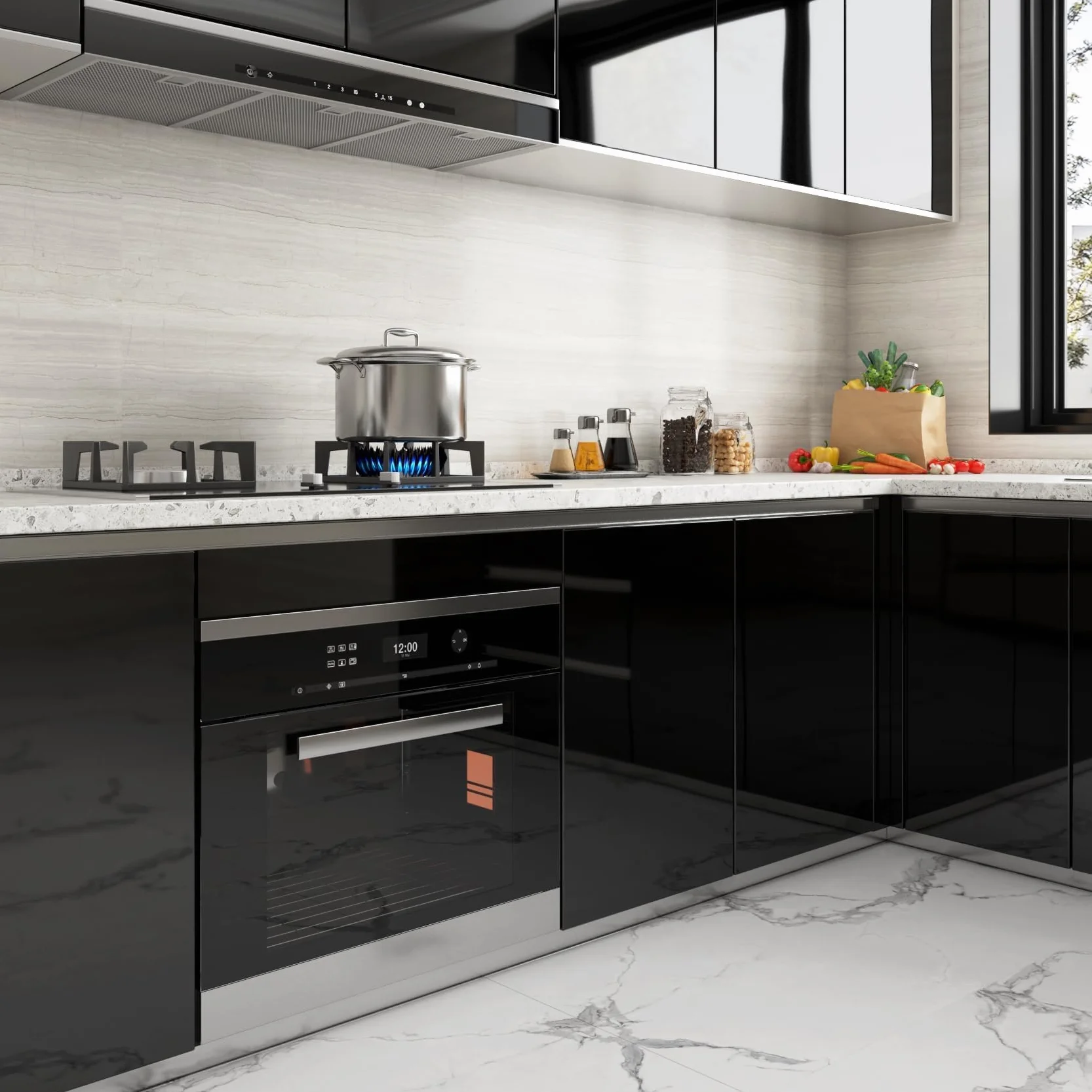 Yenhome Winylowe meble kuchenne czarny połysk 40x300cm tapeta samoprzylepna czarna ściana salon łazienka zmywalne naklejki na meble pokój samoprzylepne naklejki mikrofalowe