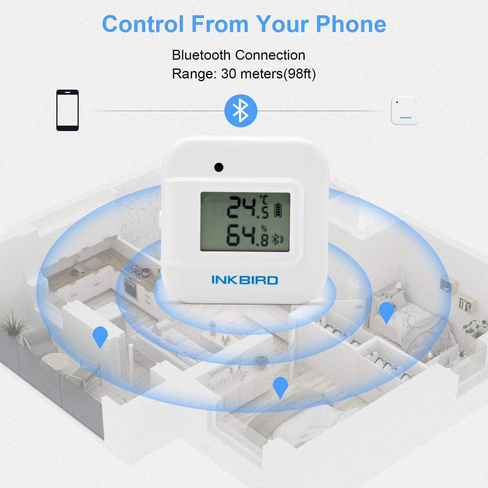 Inkbird IBS-TH2 PLUS Bluetooth termometr czujnik wilgotności kryty czujnik temperatury wilgotności do domu garaż piwnica na wino