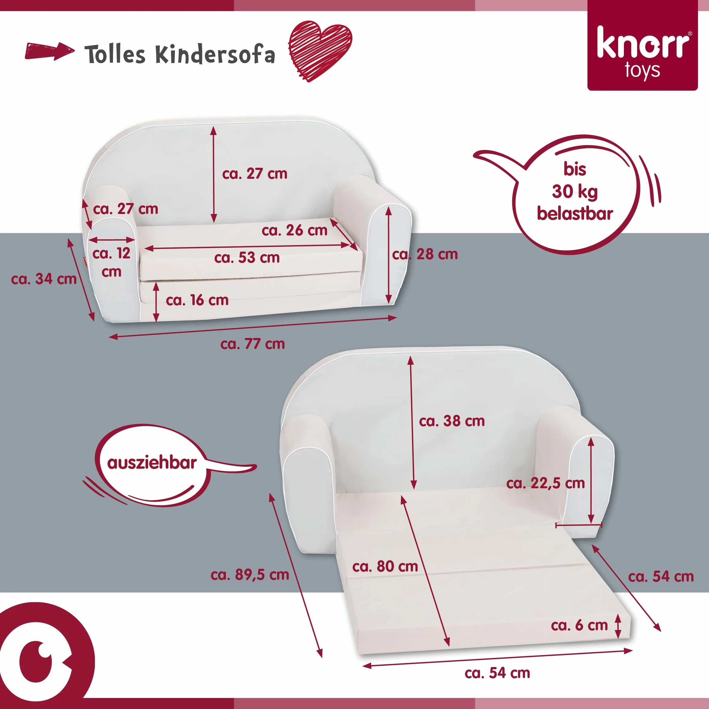 Knorrtoys 68480-sofa dziecięca miś Paul, bawełna
