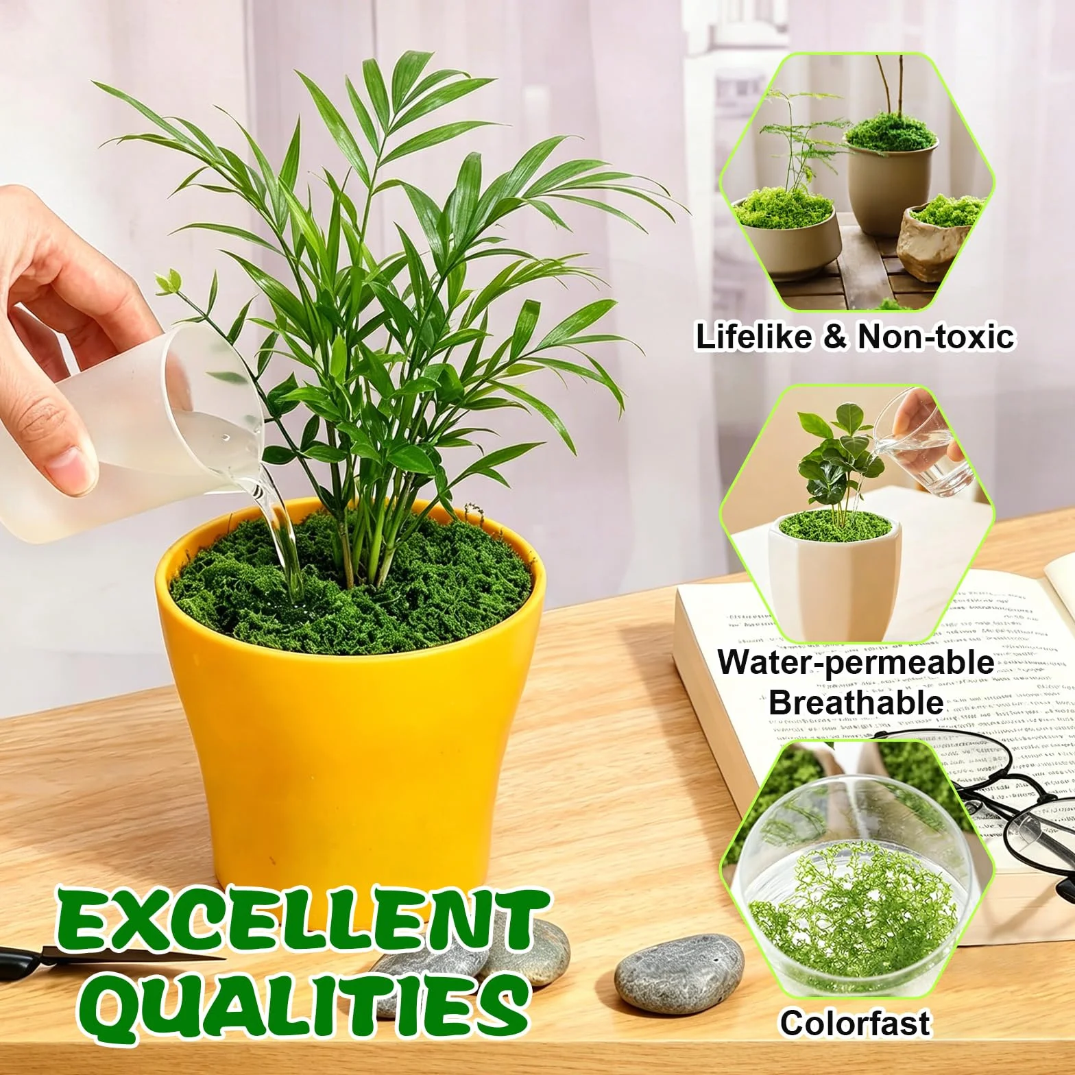 100 g sztuczne piżmo stabilizowane piżmo do dekoracji, sztuczny mucha i wielokrotnego użytku, sztuczne piżmo do terrarium, akwarium, Boże Narodzenie, Wielkanoc, ściany (50 gjasnozielona+50 g