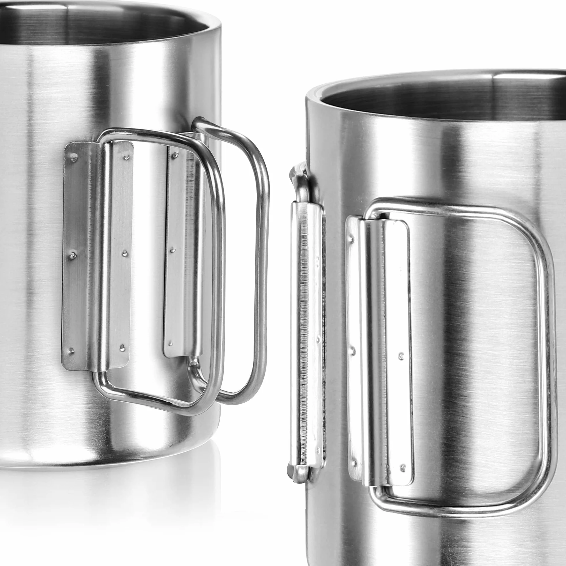 com-four® kubek termiczny stal nierdzewna 350 ml składany uchwyt podwójna ścianka izolacyjna bez BPA srebrny