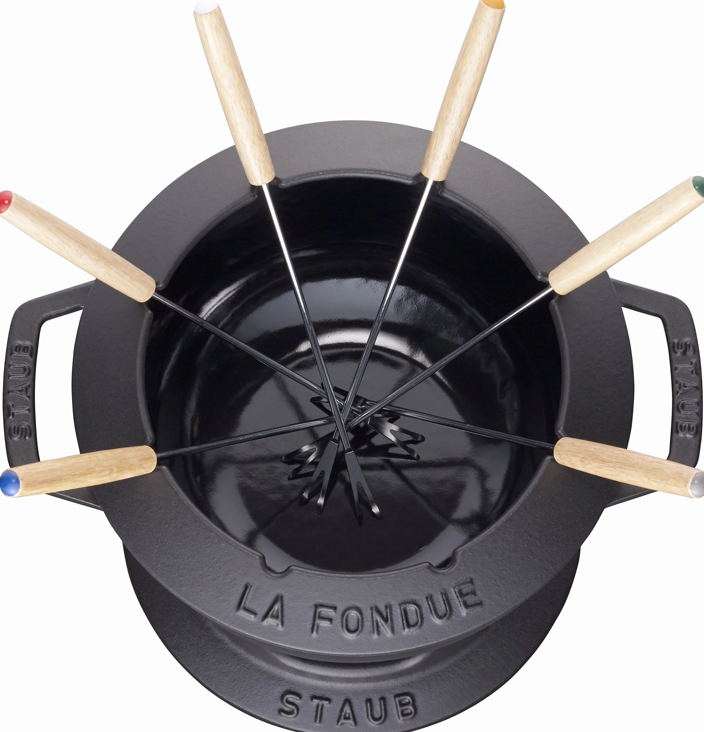 STAUB Fondue Set mit 6 Gabeln, Geeignet für Käse-, Schoko- und Fleisch-Fondue, Gusseisen, Schwarz, 20 cm