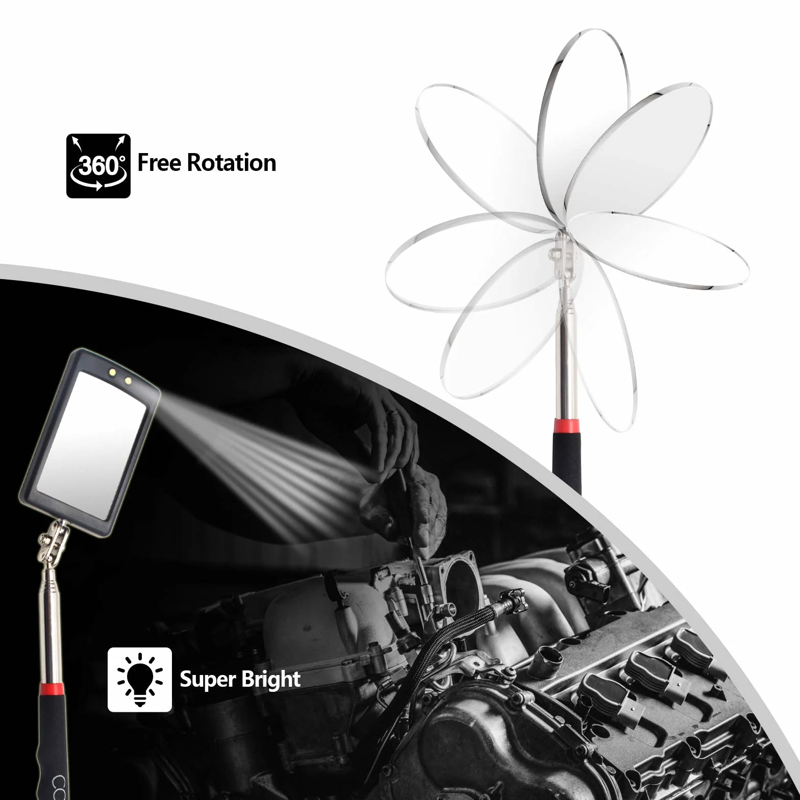 CCLIFE 7-częściowe narzędzie do podnoszenia Magnetyczne narzędzie teleskopowe z lusterkiem inspekcyjnym Chwytak pazurowy Podnośnik magnetyczny z lampą LED Pręt magnetyczny