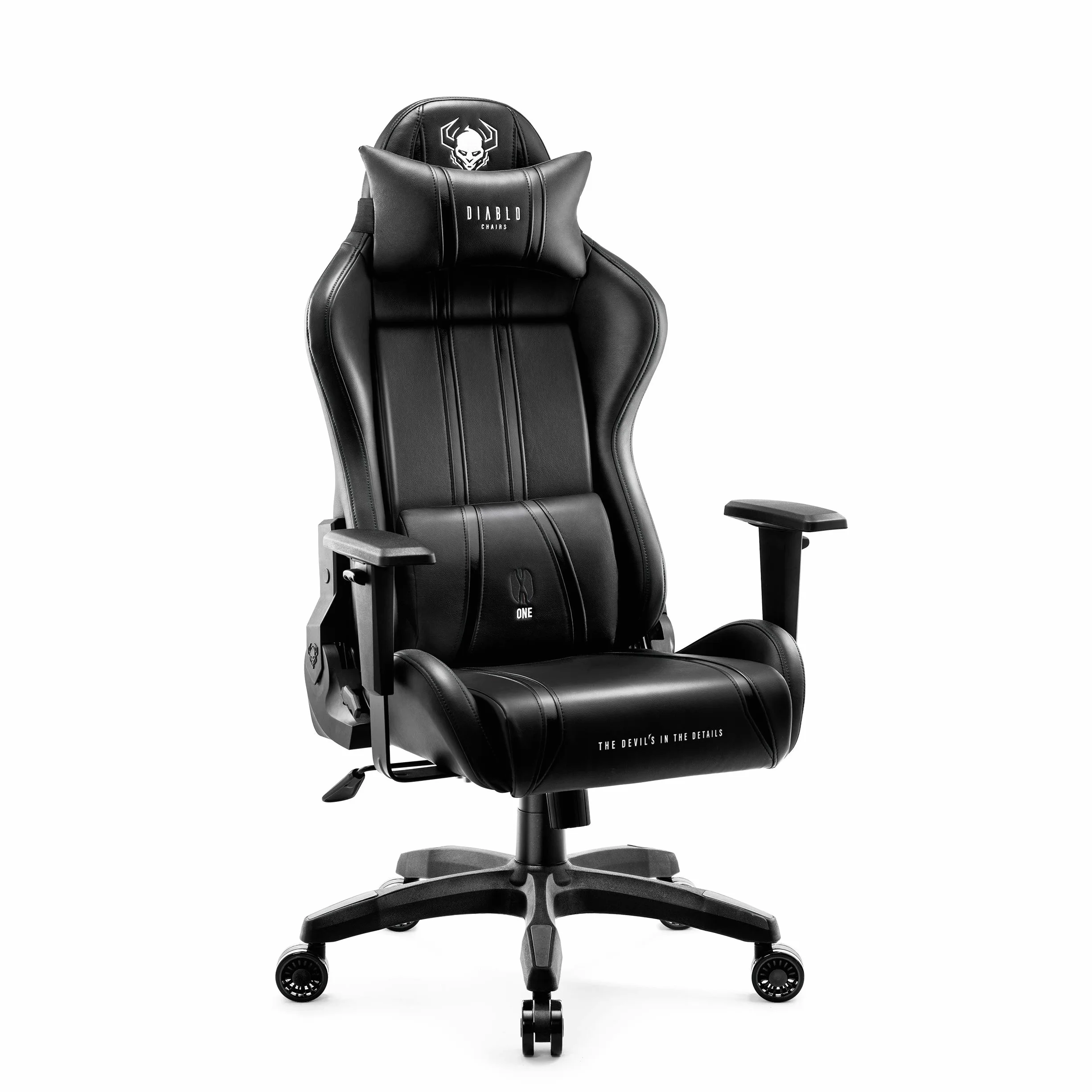 Diablo X-One 2.0 Fotel Gamingowy Krzesło Biurowe Dla Gracza Obrotowy Regulowane Podłokietniki Ekoskóra Ergonomiczny Design Funkcja Bujania Poduszka Pod Kark i Lędźwie (Czarno-czarny, Normal)