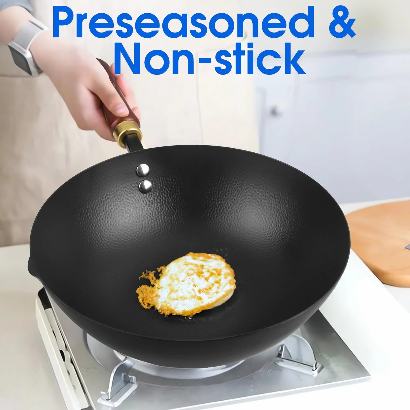 Souped Up Recipes Wok ze stali węglowej 25 cm do kuchenek indukcyjnych gazowych z pokrywą