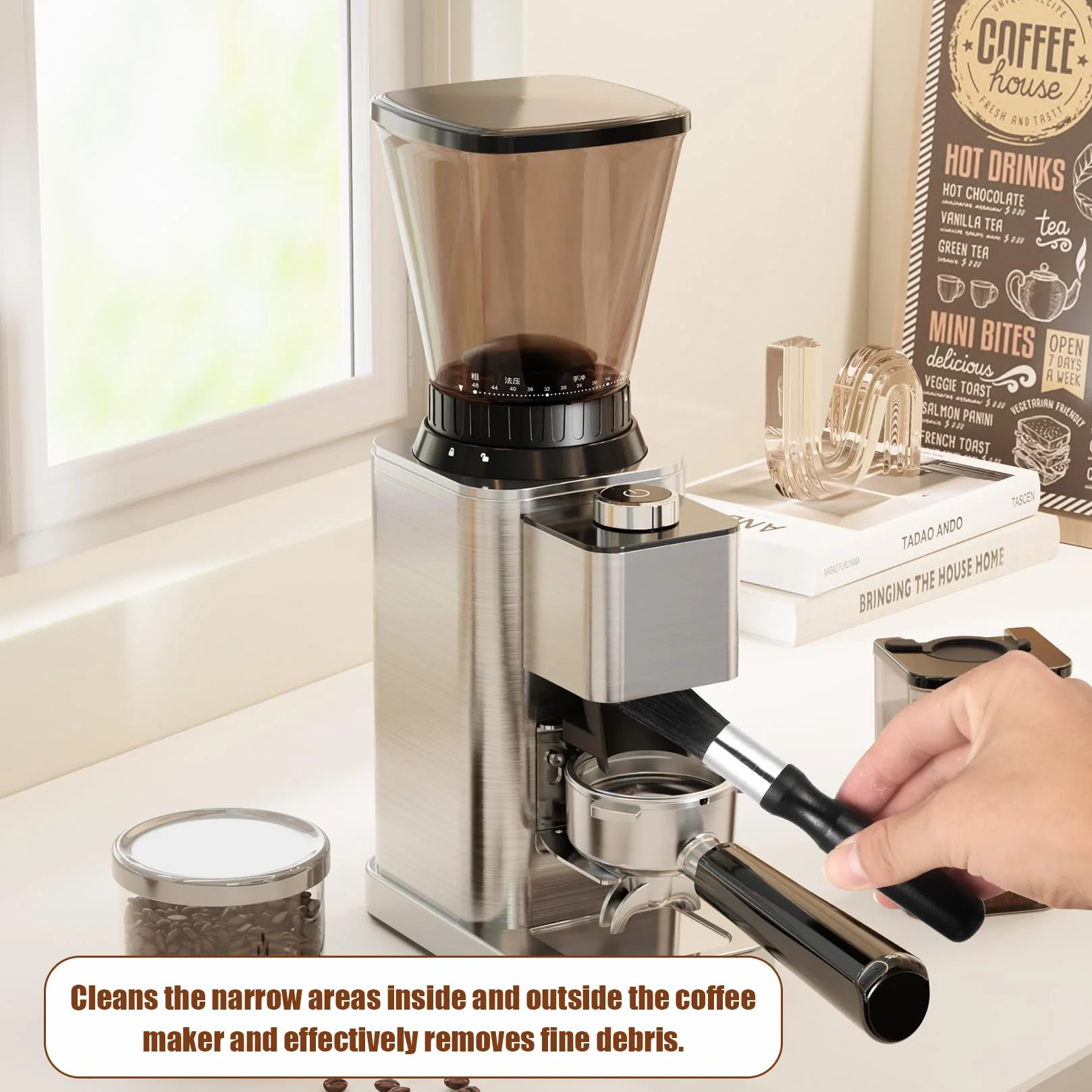 2 Sztuki Szczotka do Czyszczenia Kawy, Szczotka Barista do Ekspresu, Akcesoria do Czyszczenia Filtrów z Drewnianą Rączką, Zestaw do Konserwacji Ekspresu do Kawy