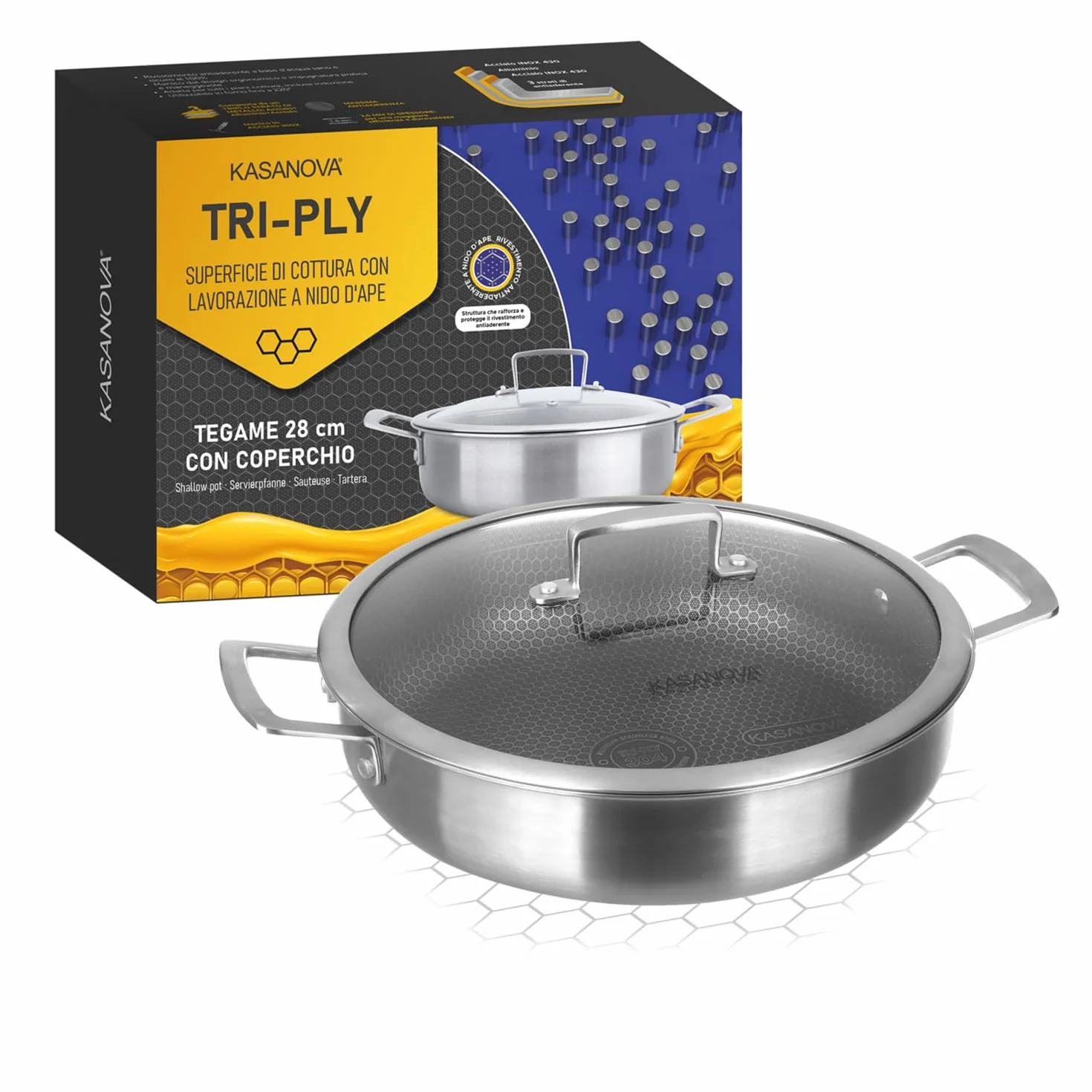 KASANOVA Garnek 28 cm trójwarstwowy z pokrywką szary