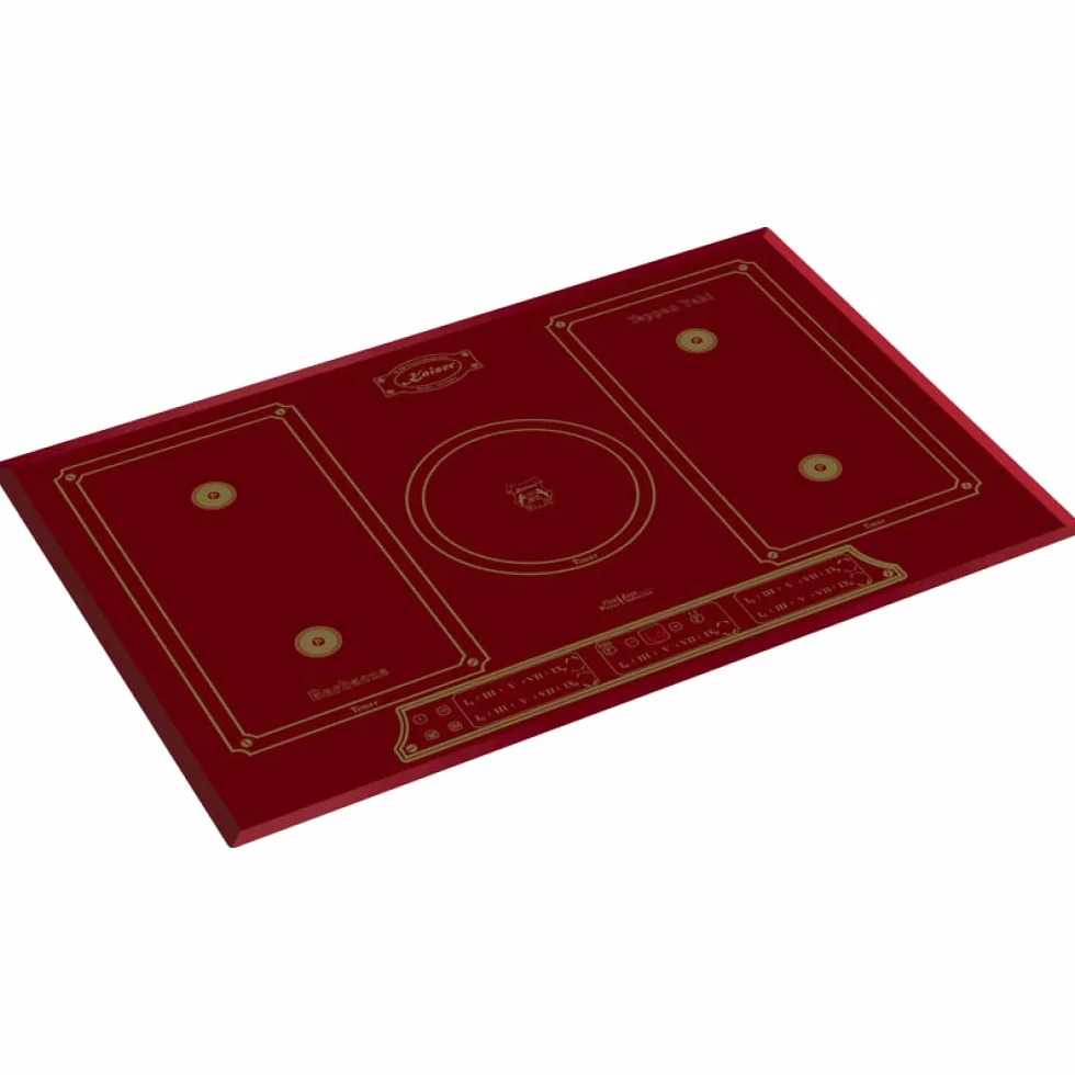 Zestaw kuchenki retro indukcyjnej niezależnej Kaiser Empire czerwony/piekarnik do zabudowy Kaiser Eh 6355 RotEm + płyta indukcyjna Kaiser KCT 7797 RotEm 77 cm/rożen obrotowy, samoczyszczenie