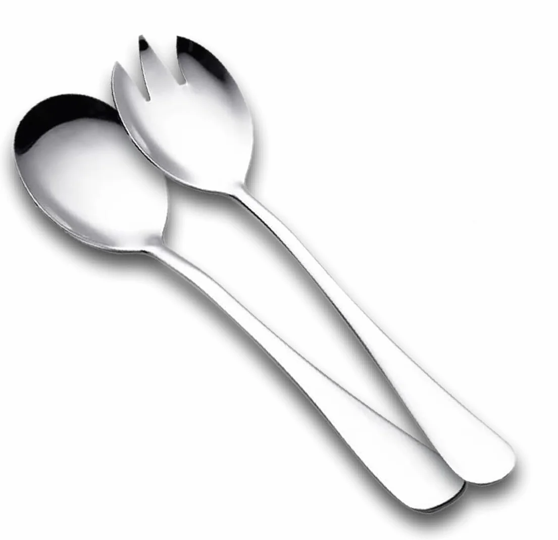 Zestaw sztućców do sałatek ze stali nierdzewnej, 2-częściowy, 20 cm długości, łyżki do sałatek i widelec do sałatek z czubkiem marki Küchenheld, nierdzewne, nadają się do mycia w zmywarce, wysokiej