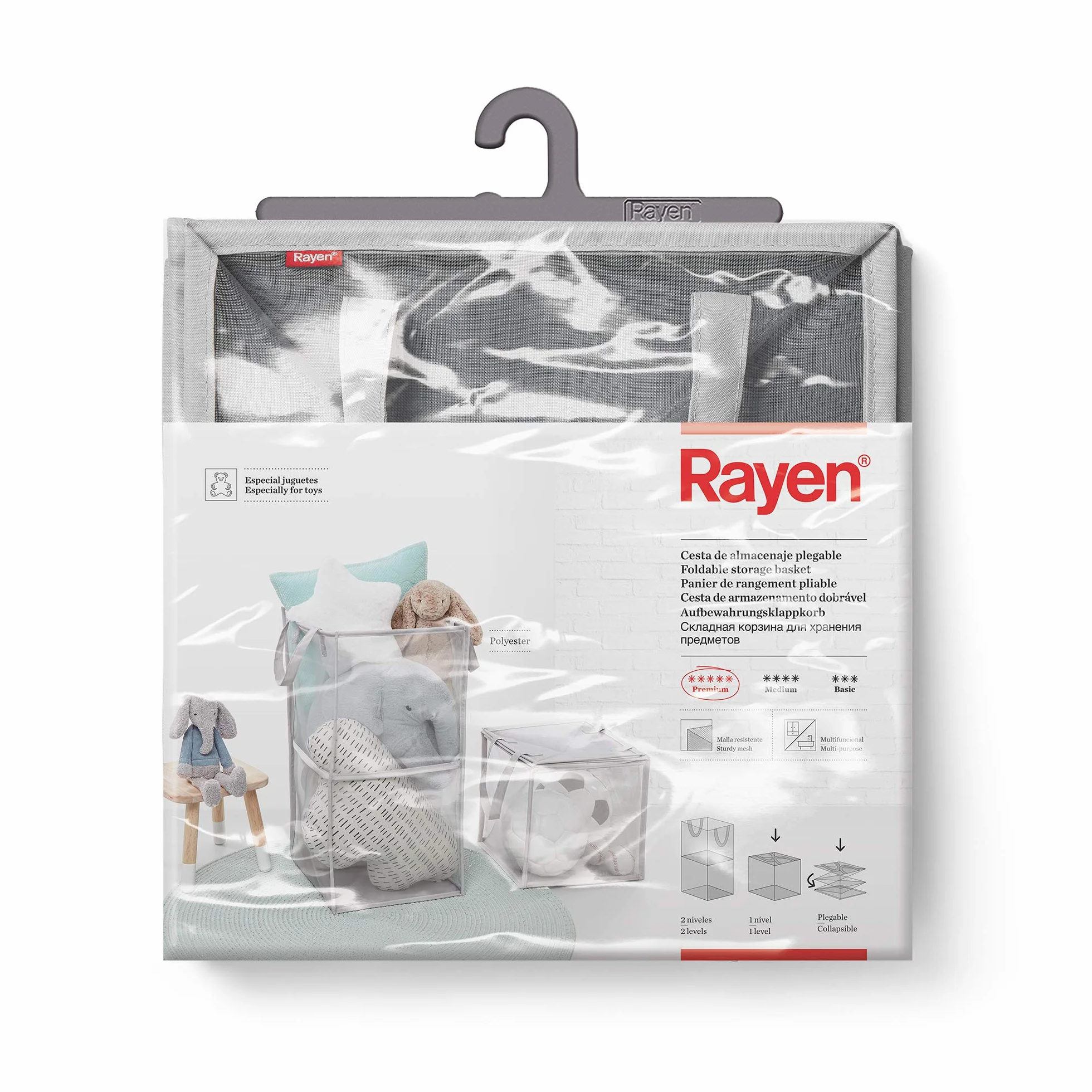 Rayen Cesta de almacenaje plegable, szary, Medida: 2 62 x 30 x 30 cm / 1 poziom: 30 x 30 x 30 cm/plegado: 30 x 30 x 3,5 cm