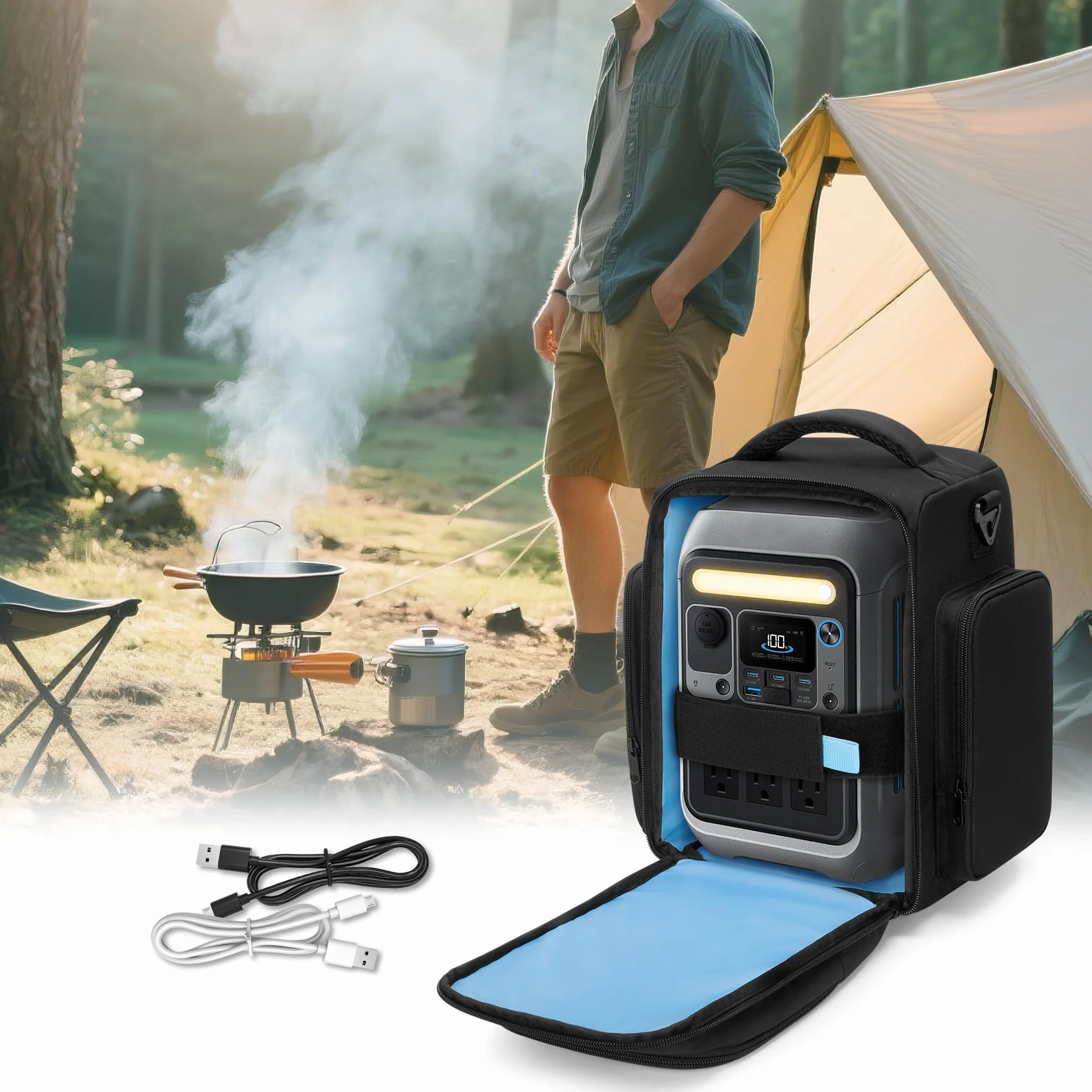 Trunab Torba kompatybilna z Anker SOLIX C300 Portable Power Station, outdoorowa torba generatora słonecznego z wieloma przegródkami, na kemping, w podróż i w sytuacjach awaryjnych
