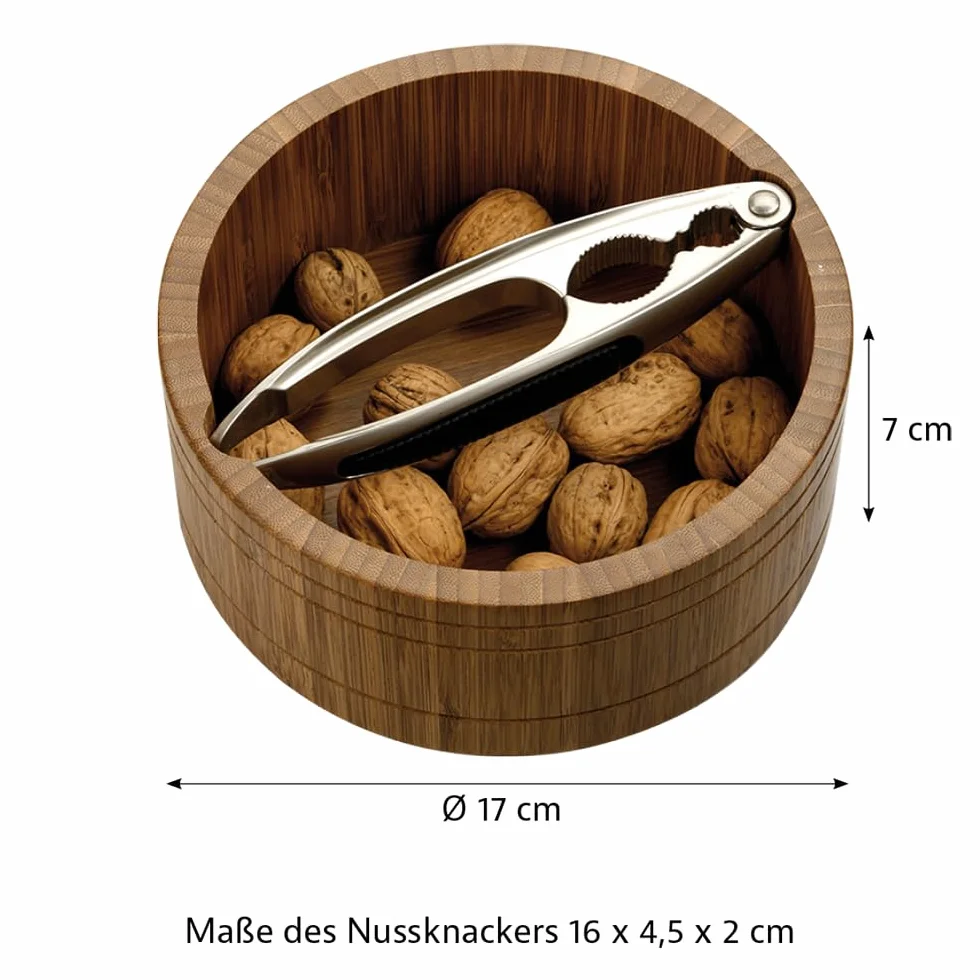 Kesper | Łuska do orzechów z dziadkiem do orzechów, materiał: bambus, stal nierdzewna, wymiary: Ø 17 cm/wysokość: 7 cm, grubość: 11 mm, kolor: brązowy, srebrny | 59822