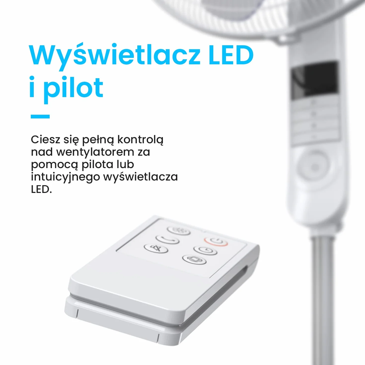 Pro Breeze Wentylator Stojący z Pilotem 40cm 55W Oscylacja 80° LED Cichy Biały
