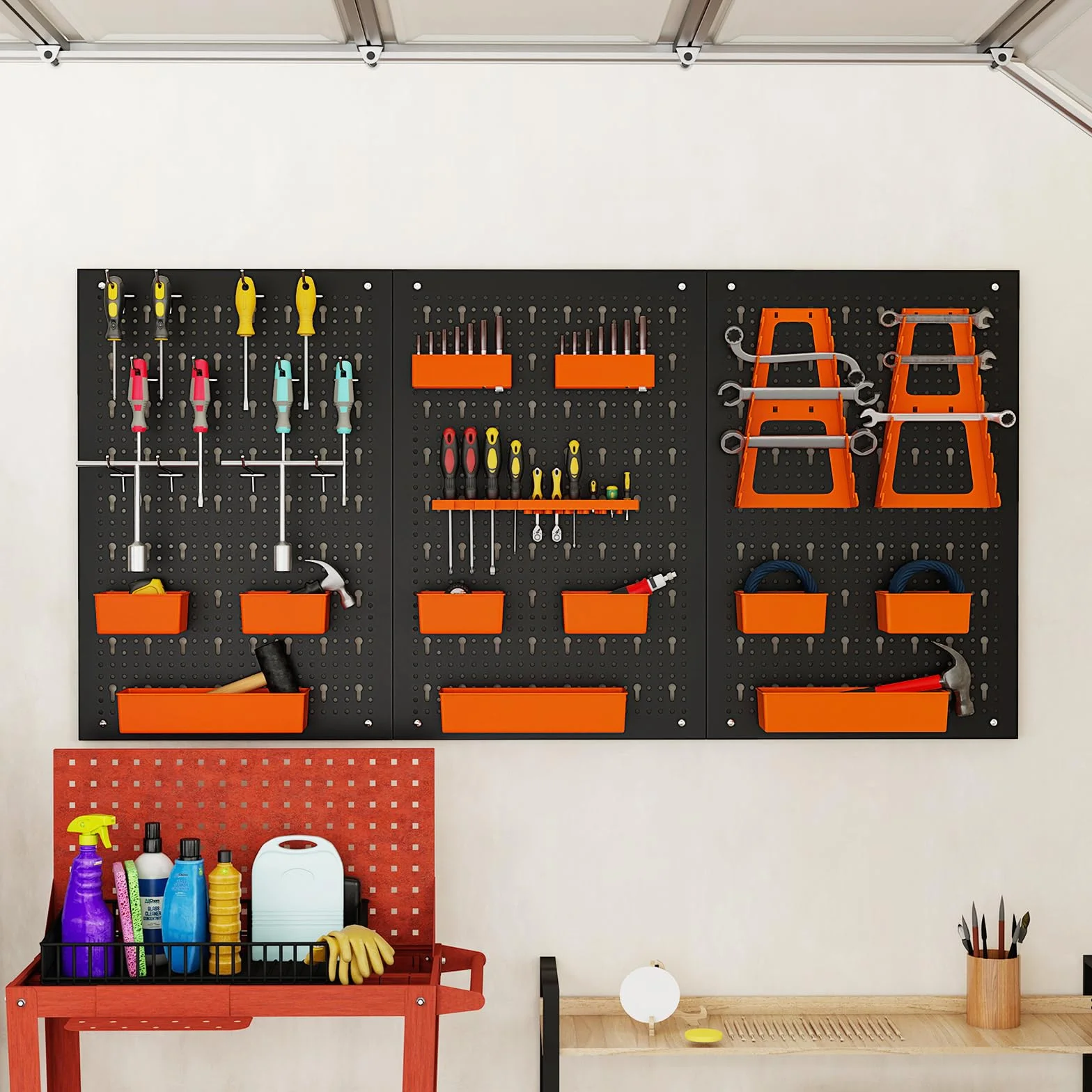 COSTWAY Ścianka narzędziowa 120 x 60 x 2 cm, perforowana ścianka warsztatowa z 9 szufladami do przechowywania, uchwytami na narzędzia i haczykami, metalowa ścianka narzędziowa z akcesoriami, garaż