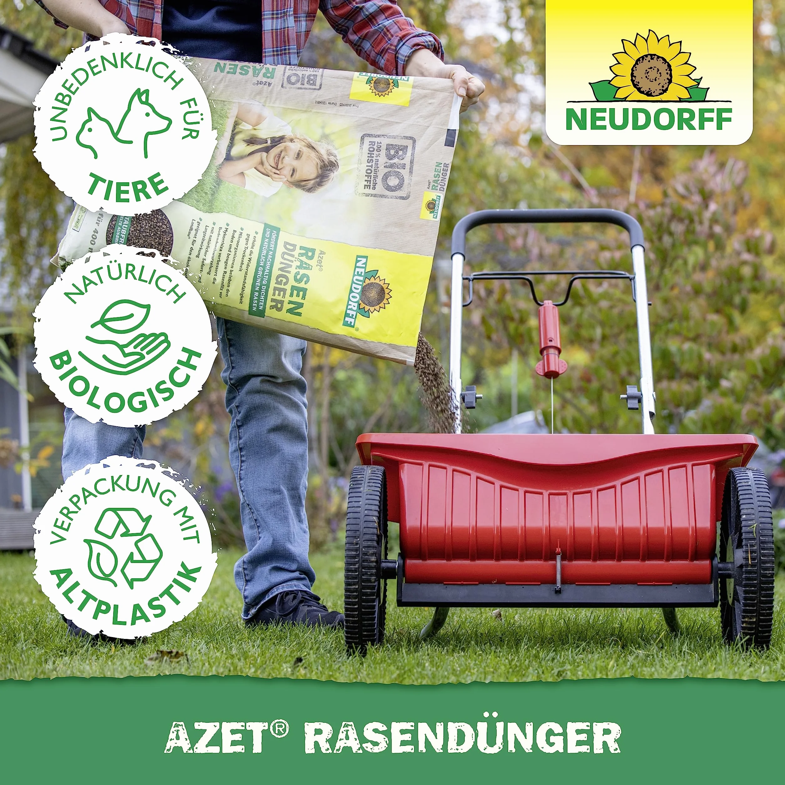 Neudorff Azet Nawóz do trawnika – organiczny nawóz do trawnika na 100 m² zapewnia gęstą, zieloną i wytrzymałą powierzchnię trawnika, 5 kg
