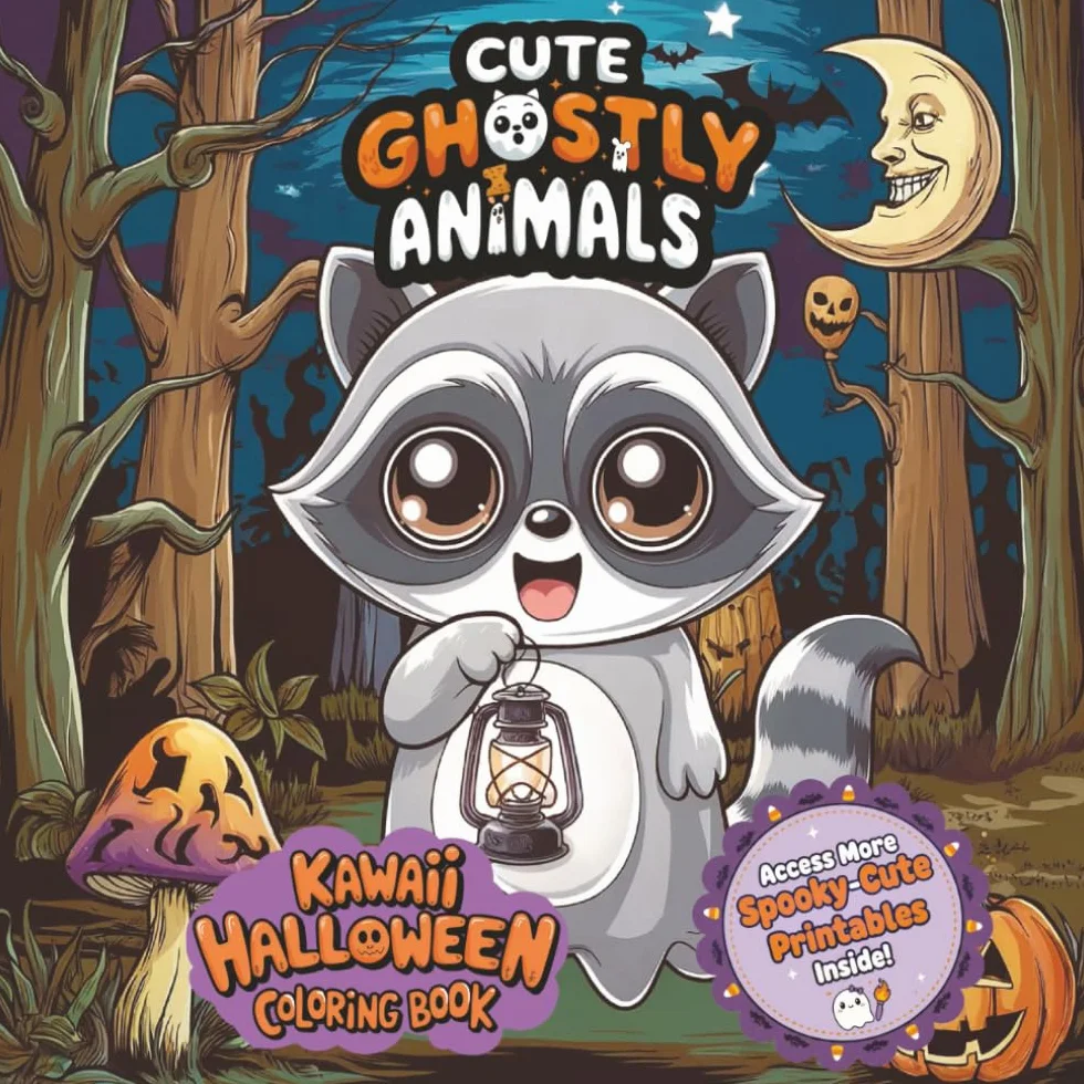Cute Ghostly Animals: Kawaii Halloween Coloring Book with Cozy Designs for a Spooky Night In, Fun for Kids, Teens, and Adults.