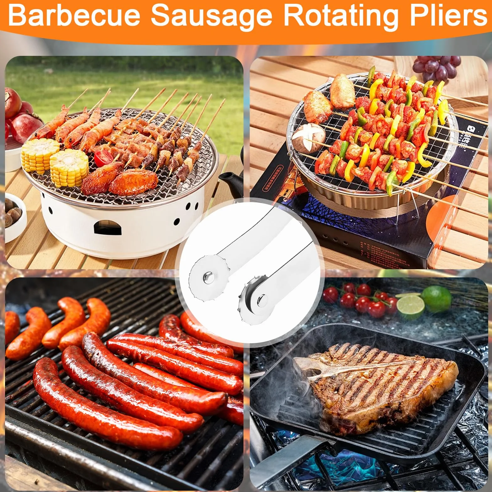 barbecue szczypce do kiełbasy, szczypce do grilla ze stali nierdzewnej szczypce kuchenne