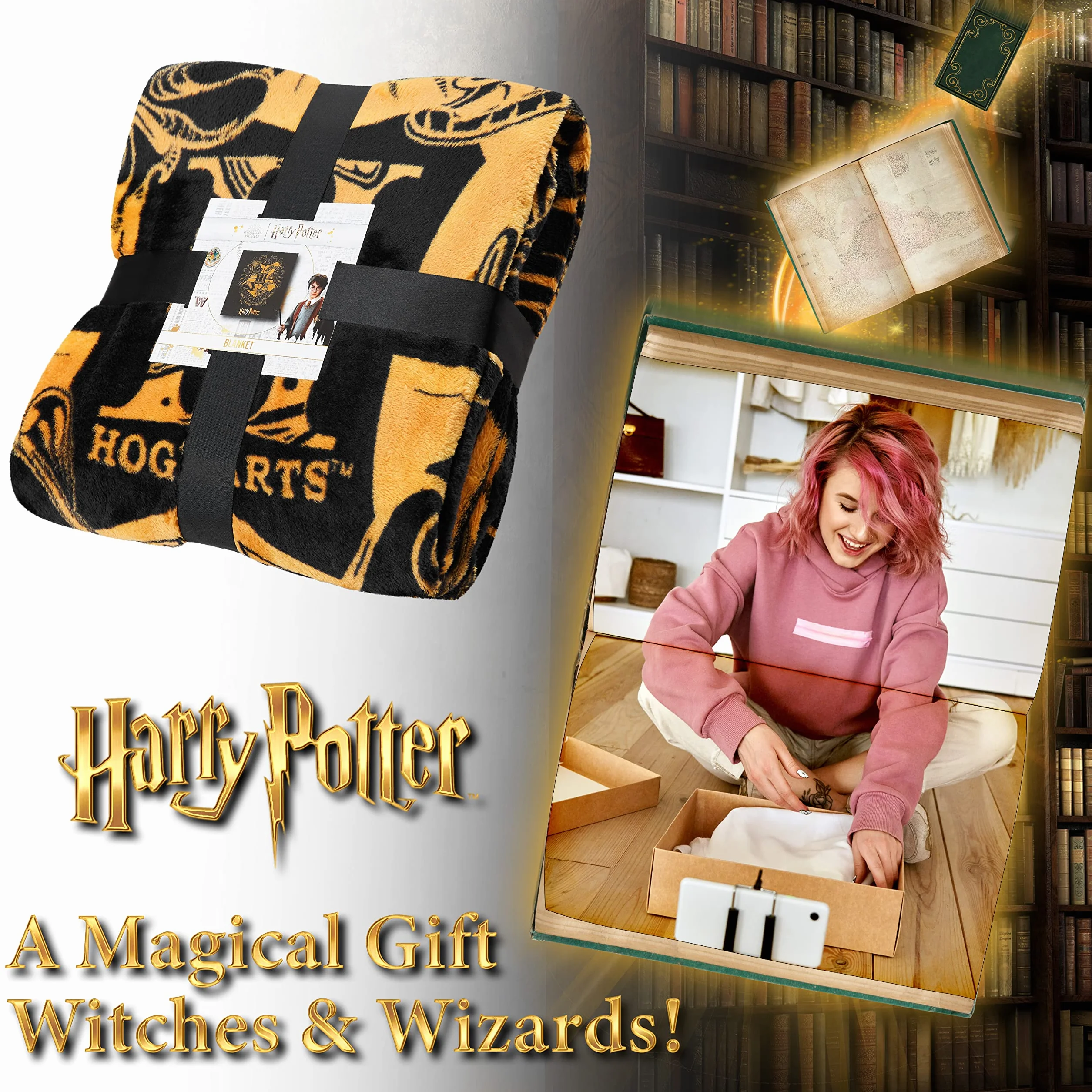 Harry Potter Prezenty Koc polarowy na łóżko Super miękki, przytulny koc do łóżka Hogwarts Wystrój sypialni pluszowa narzutka 150 x 130 cm na sypialnię, podróże, noclegi