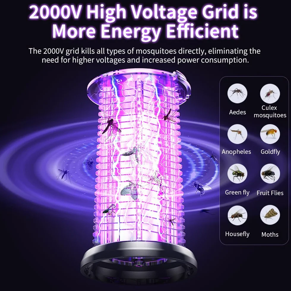 Lampa owadobójcza komarów, lampa na komary ze światłem UV, kempingowa, elektryczna lampa owadobójcza, 2000 V, do ponownego ładowania, z oświetleniem LED, oświetlenie awaryjne, na kemping, do użytku