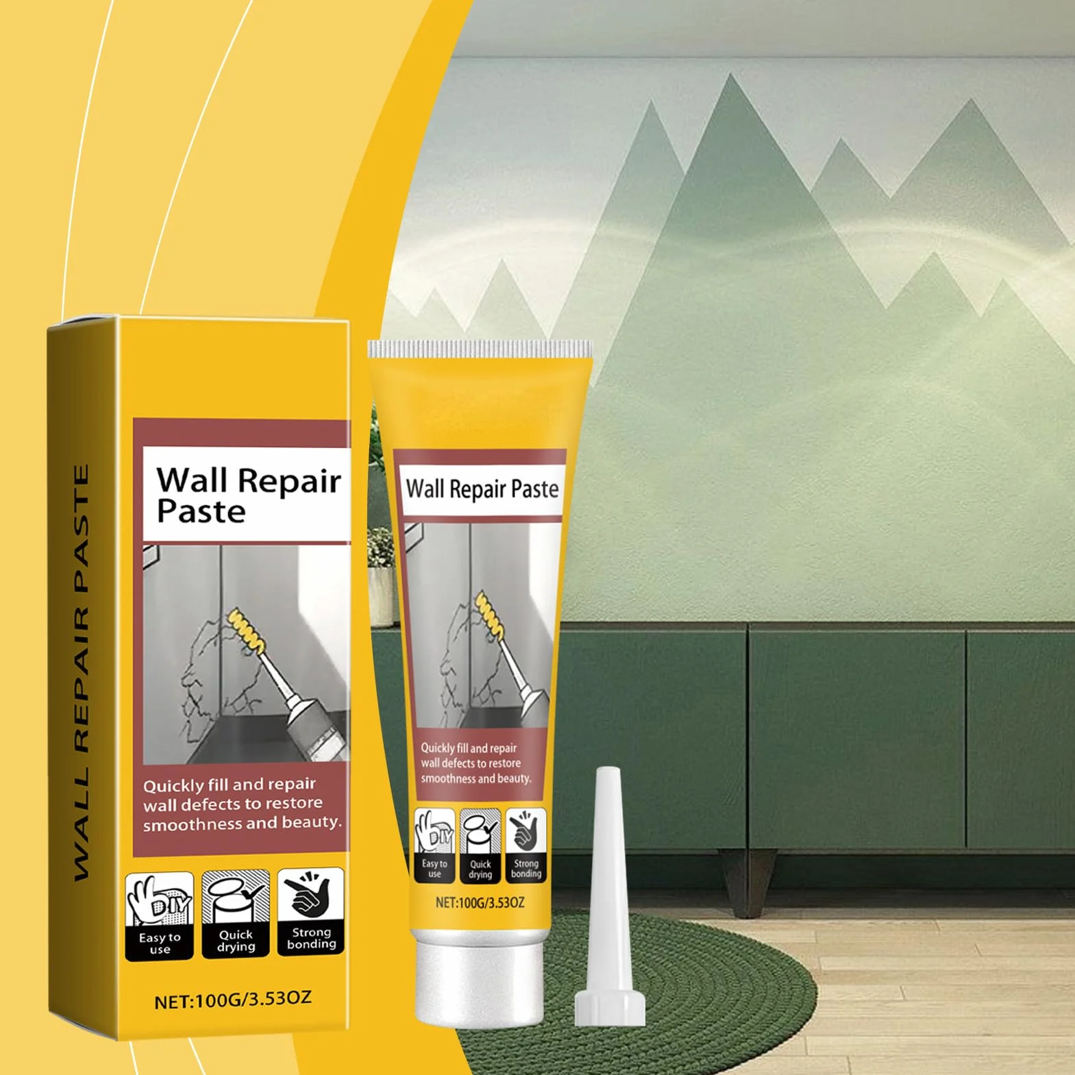 Wall Repair - Wall Crack Repair Paste | 100g Drywall Hole Crack Fix Filler, Quick-Dry Formula with Clean finish, Walls Mending Cream for Ceilings, Corners Damage