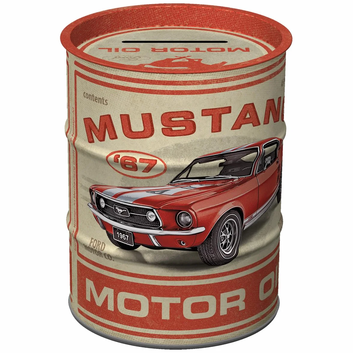 Nostalgic-Art Retro skarbonka, 600 ml, Ford Mustang – GT 1967 Motor Oil – Pomysł na prezent dla miłośników Forda, Official License Product (OLP), metalowa skarbonka, Styl vintage