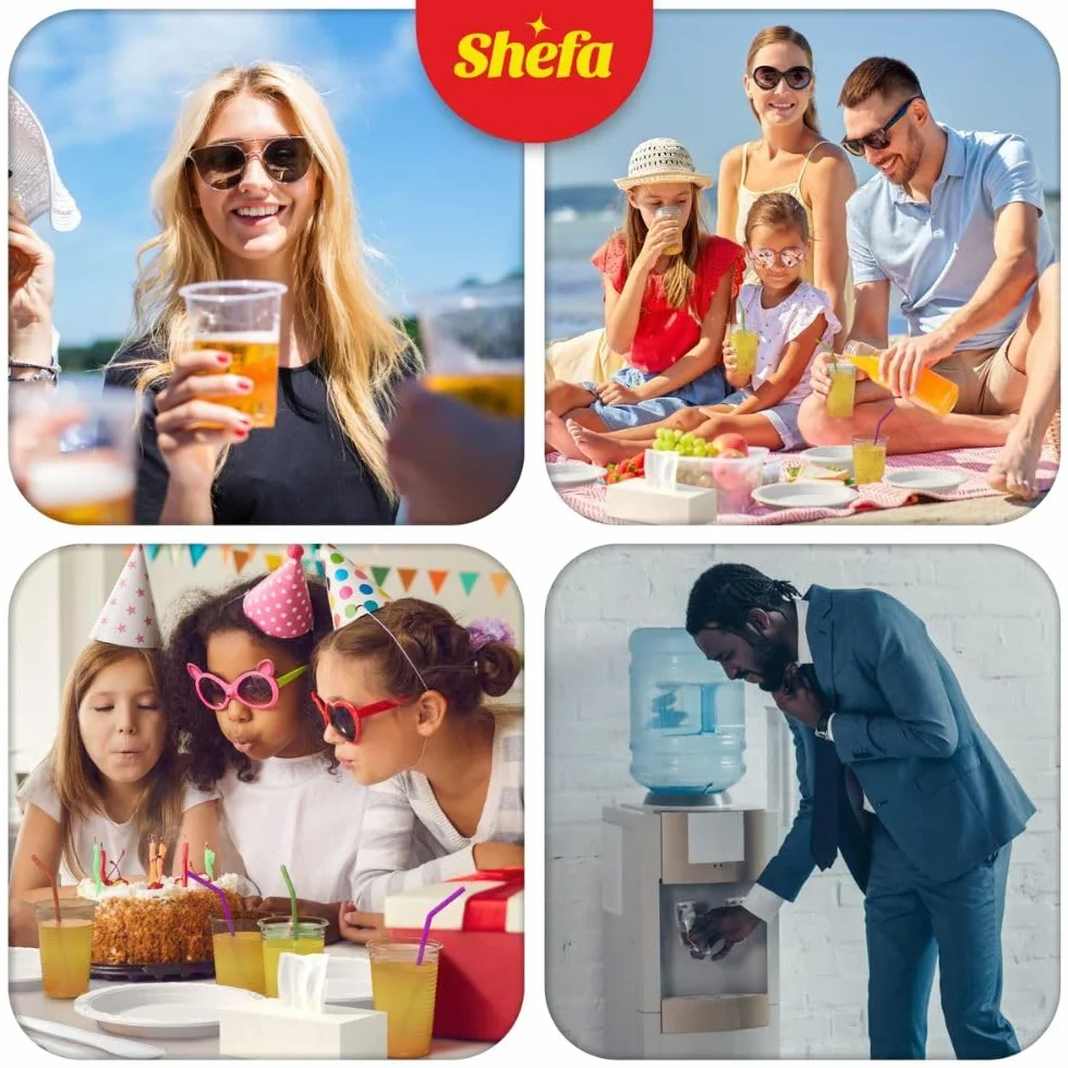 Shefa 100 Przezroczystych Plastikowych Kubków Na Piwo, Wodę, Sok, Desery i Zimne Napoje - Do Koktajli Mlecznych - 180 ml