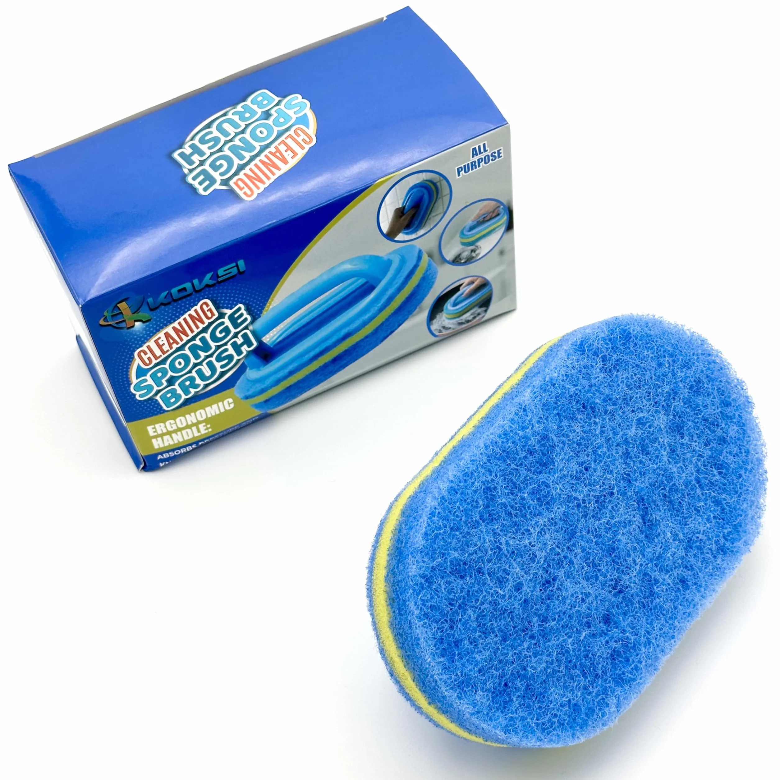 KOKSI Szczotka do czyszczenia łazienki, kuchni, wanny, toalety, środek czyszczący uniwersalny, gąbka prysznicowa, szczotka do szorowania z ergonomicznym uchwytem