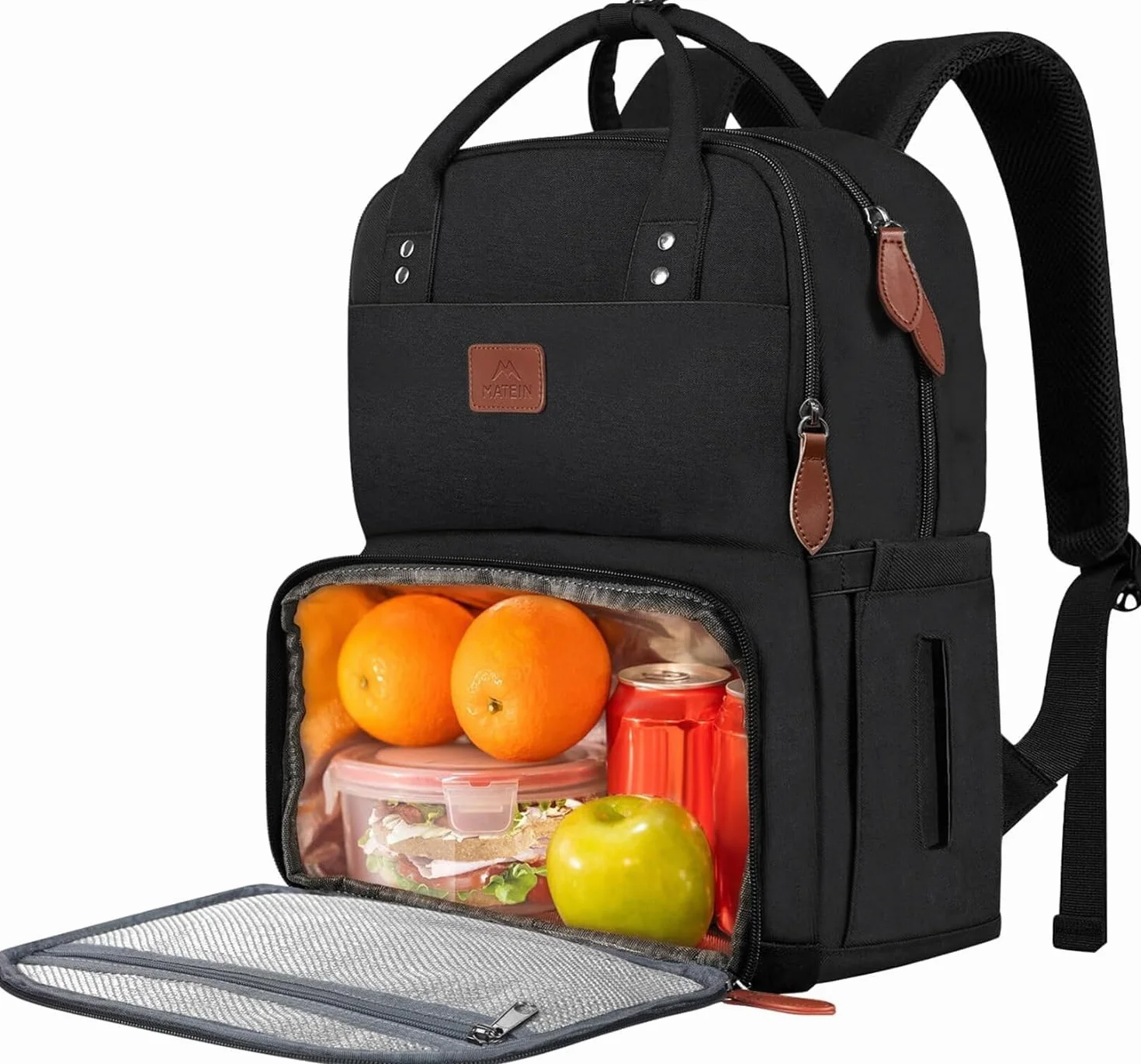 MATEIN Plecak na laptopa na lunch, plecak piknikowy z kieszenią na laptopa, plecak dla mężczyzn i kobiet, izolowana torba chłodząca na lunch, na kemping, podróż, do szkoły, pracy, czarny