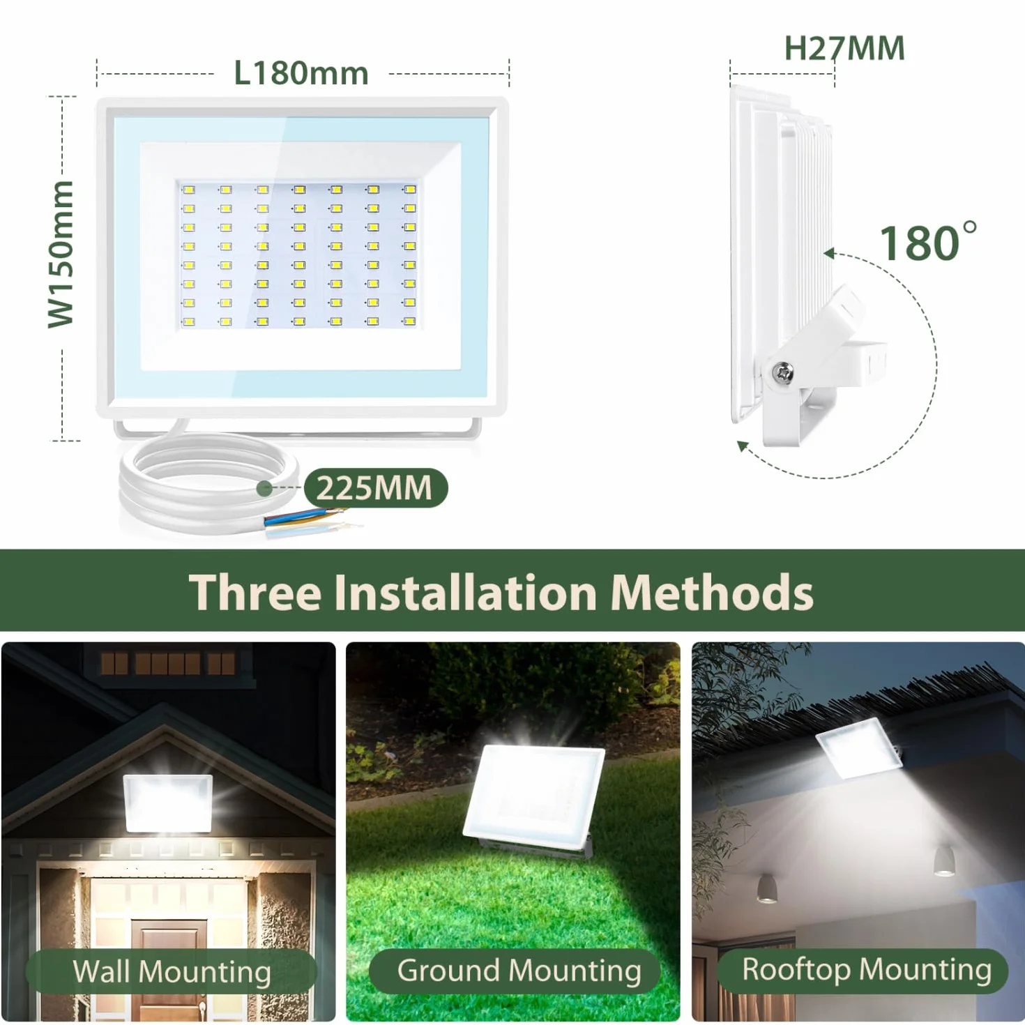 Aigostar - 50 W reflektor zewnętrzny LED, 4300 lm reflektor LED, wodoodporna lampa zabezpieczająca IP65, oświetlenie zewnętrzne 6500 K, do ogrodu, na patio, do garażu itp, opakowanie 2 szt