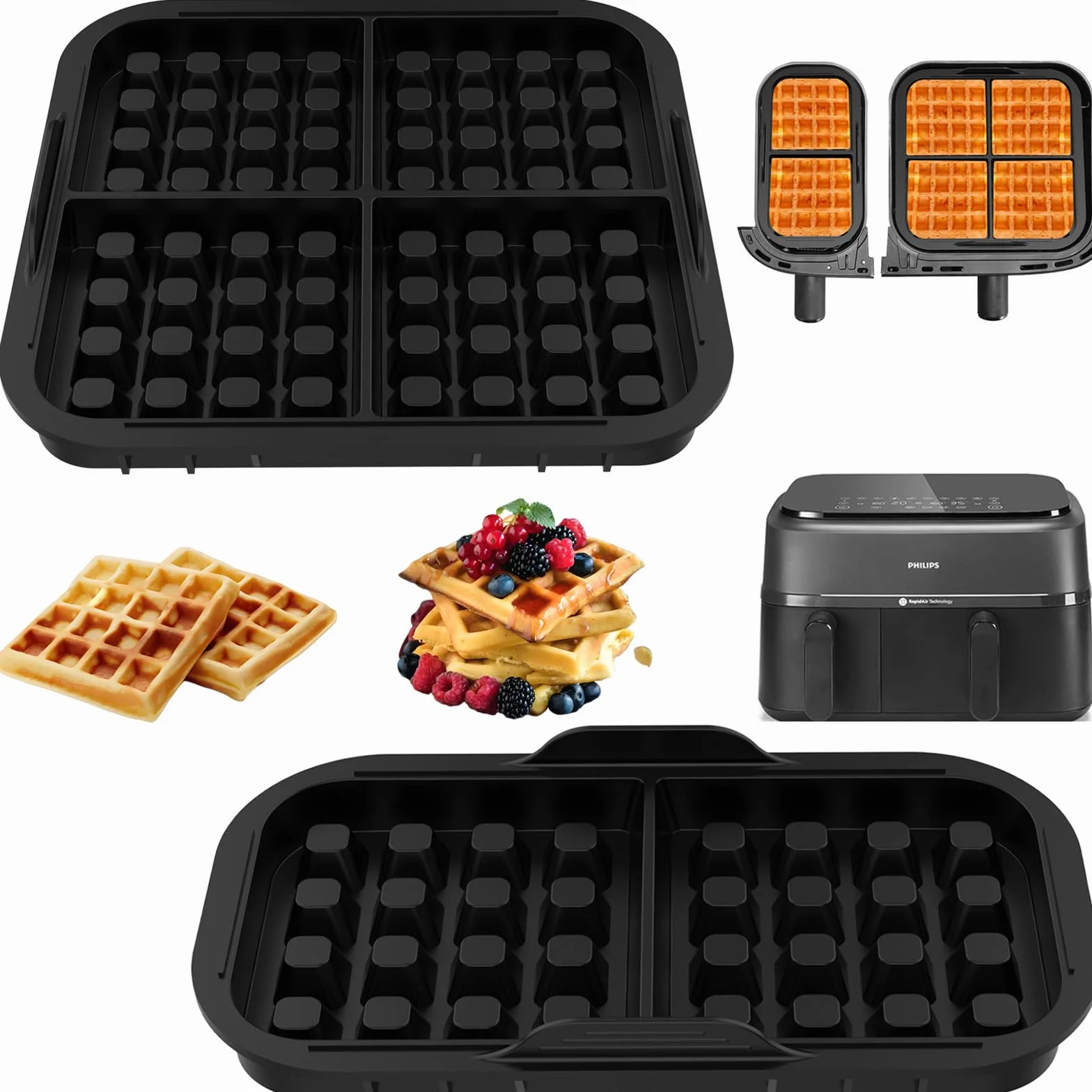 Silikonowa Forma do Gofrów Belgijskich do Frytkownicy Powietrznej Philips Air fryer Seria 3000 6L/3L, Kompatybilny z Tefal Airfryer 5.2L/3.1L