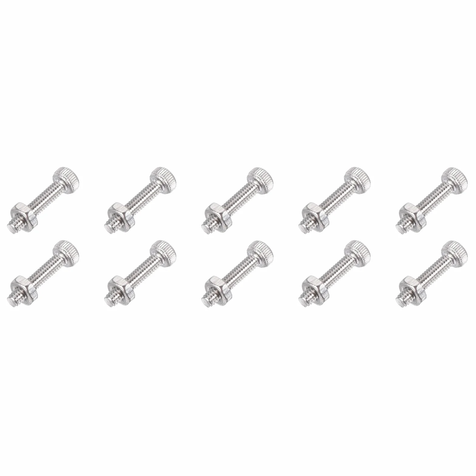 QUARKZMAN Śruby z łbem sześciokątnym M2x10mm z nakrętką radełkowaną, zestaw 20 sztuk ze stali nierdzewnej do urządzeń gospodarstwa domowego i sprzętu biurowego, [srebrny odcień]