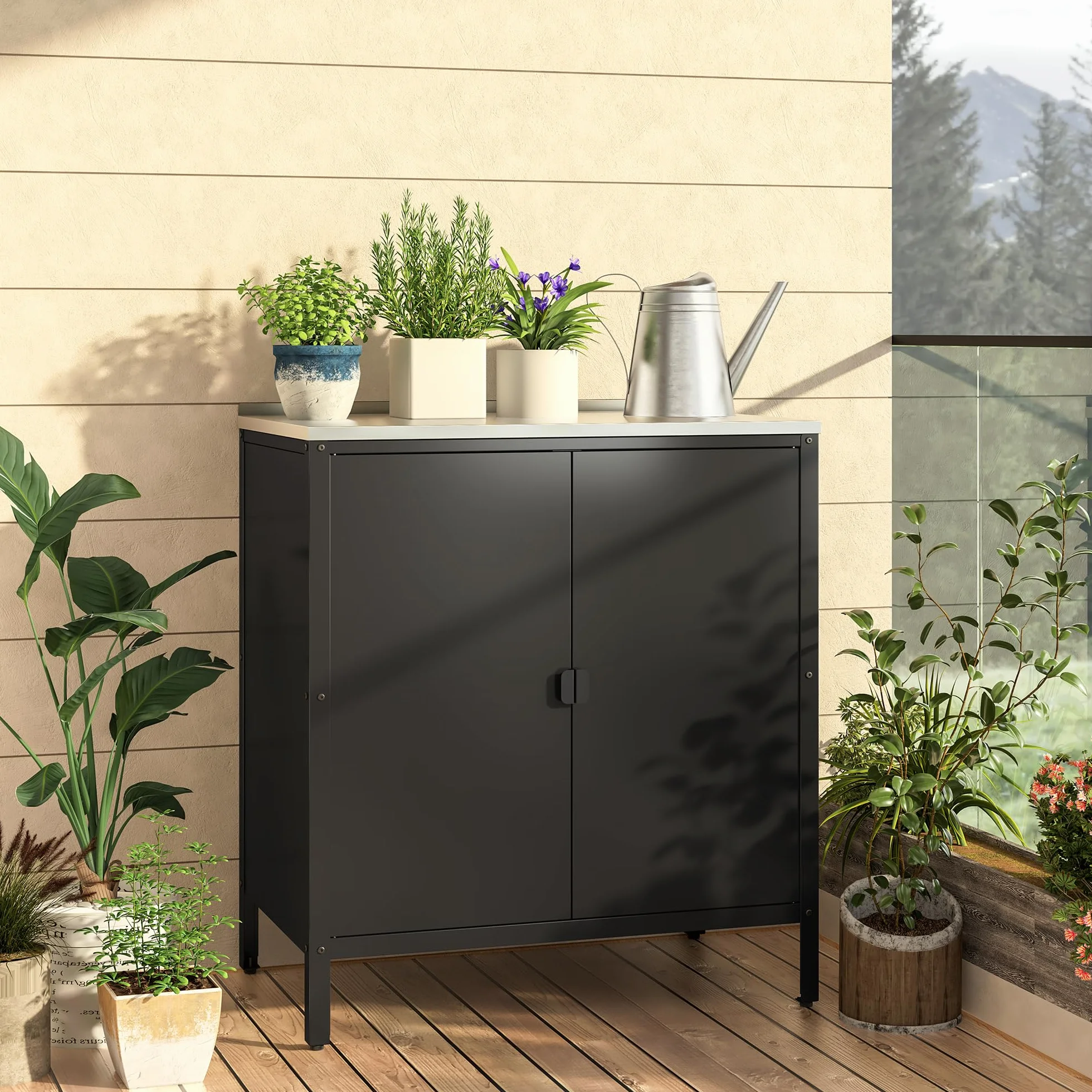 casa.pro Bolognano szafka ogrodowa, balkonowa, dwudrzwiowa, do użytku wewnątrz i na zewnątrz, 92 x 80 x 50 cm, czarna, matowa