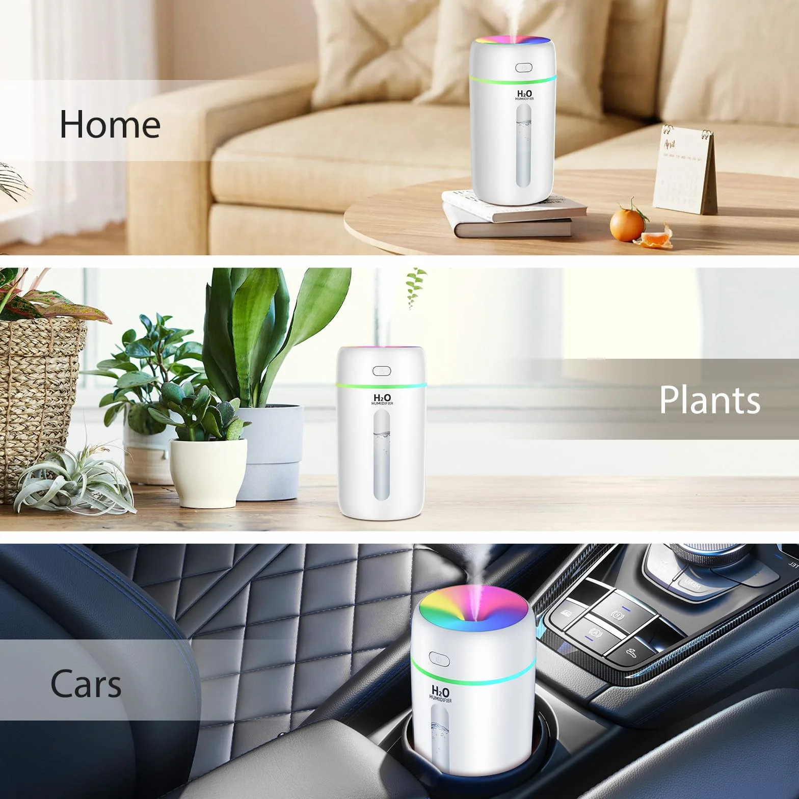 Kissleaf Mini nawilżacz powietrza 250 ml 7 kolorów światła 28 dB USB-C cichy