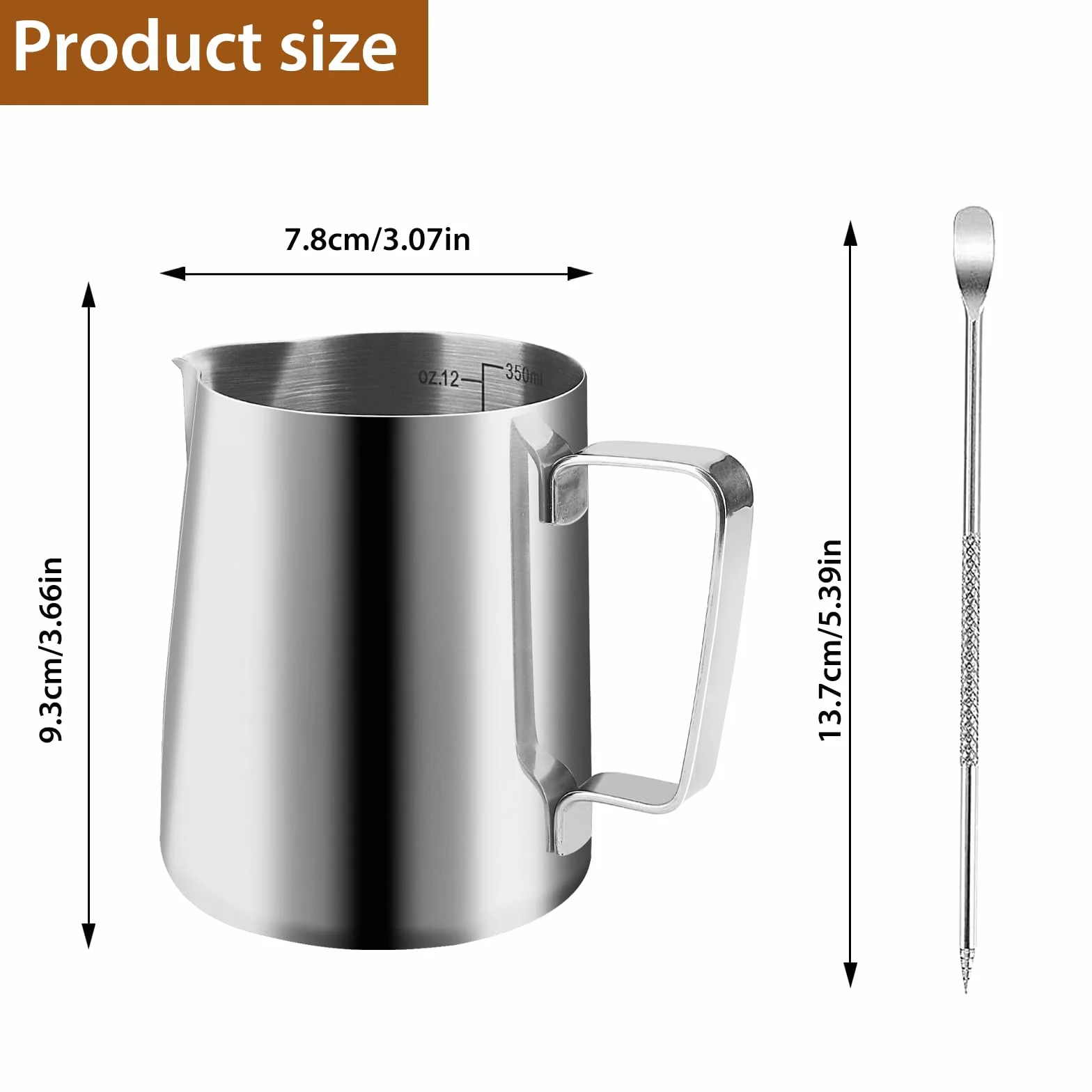 Dzbanek na mleko Barista 350 ml ze stali nierdzewnej do piany z igłą do latte art