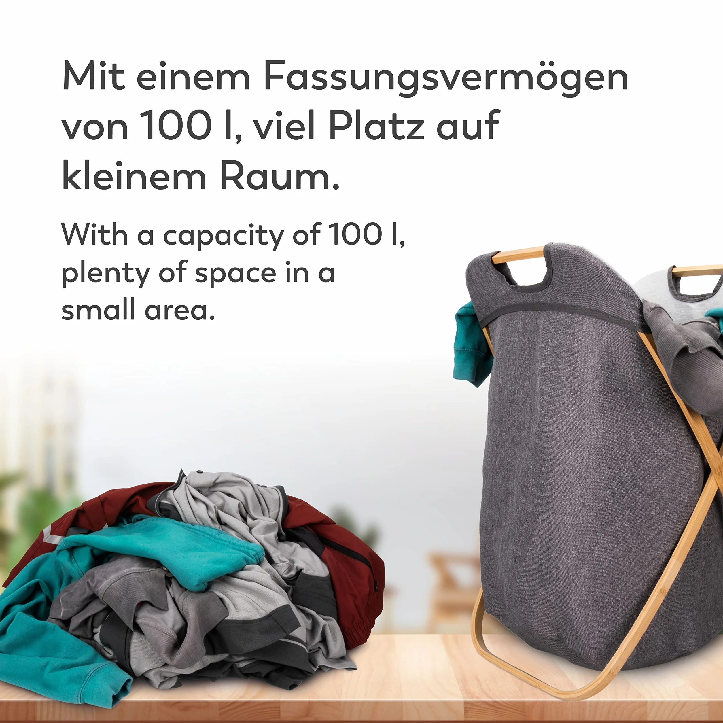 Rubberneck Kosz na pranie z bambusa – XXL składany kosz na pranie – 100 litrów
