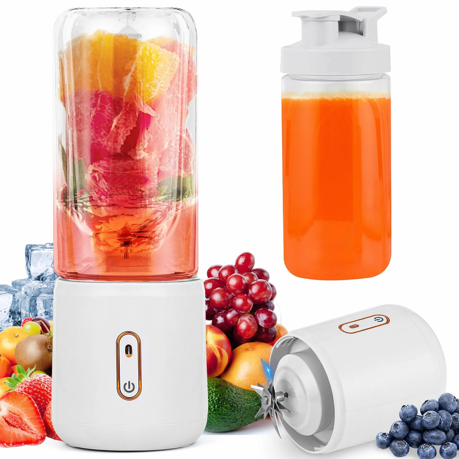 Euakee Przenośny blender 500 ml Mini blender USB z akumulatorem do świeżych soków i koktajli, przenośny mini blender z 7 ultra ostrymi ostrzami, do domu, biura, podróży, siłowni