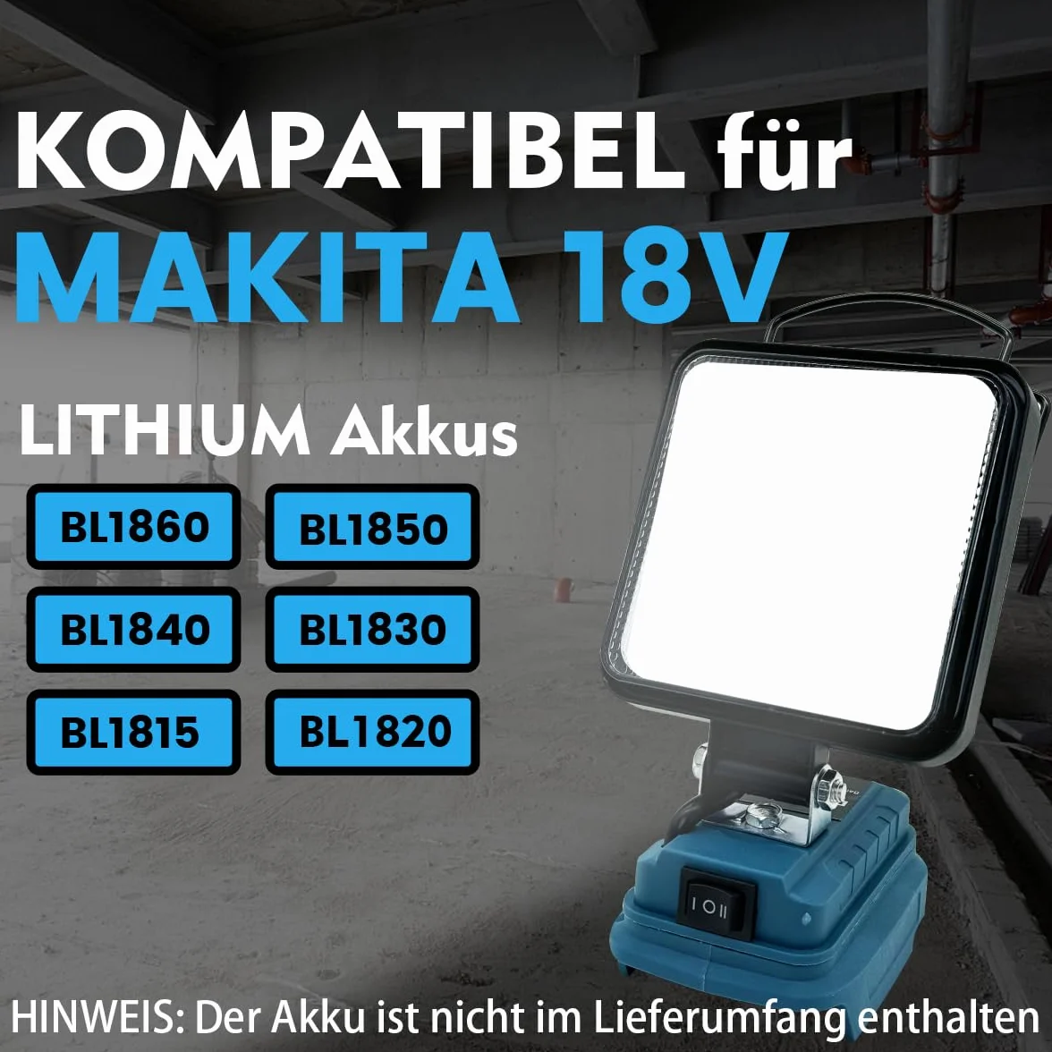Lampa akumulatorowa do akumulatora Makita 18 V, 48 W, 4800 lm, lampa robocza LED, reflektor przenośny reflektor na plac budowy, z 2 USB, na kemping, naprawy samochodu, zamiennik do Makita DML816 (bez