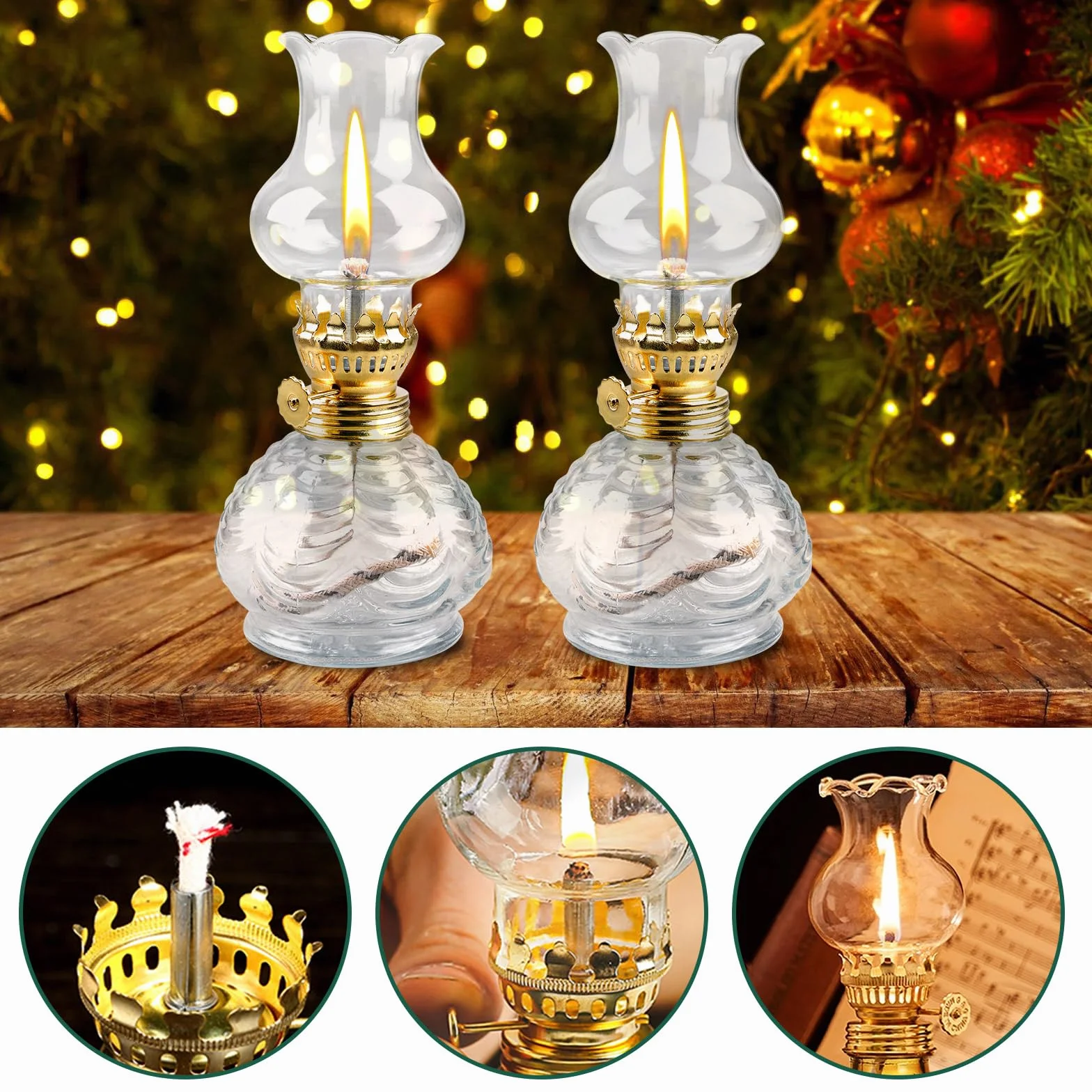 BORDEAG Lampa naftowa, 2 sztuki lamp olejowych ze szkła, latarnia naftowa, latarnia sztormowa, lampa naftowa w stylu vintage do wnętrz, domu, ogrodu, na kemping