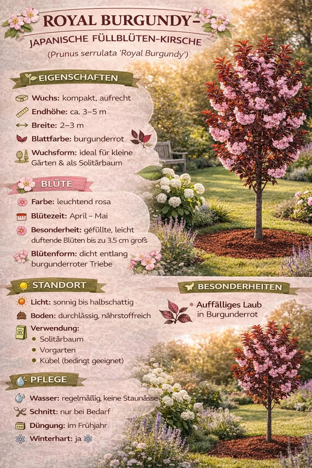 Prunus serrulata 'Royal Burgundy' 100-120 cm - japońska wiśnia goździkowa - ozdobna wiśnia