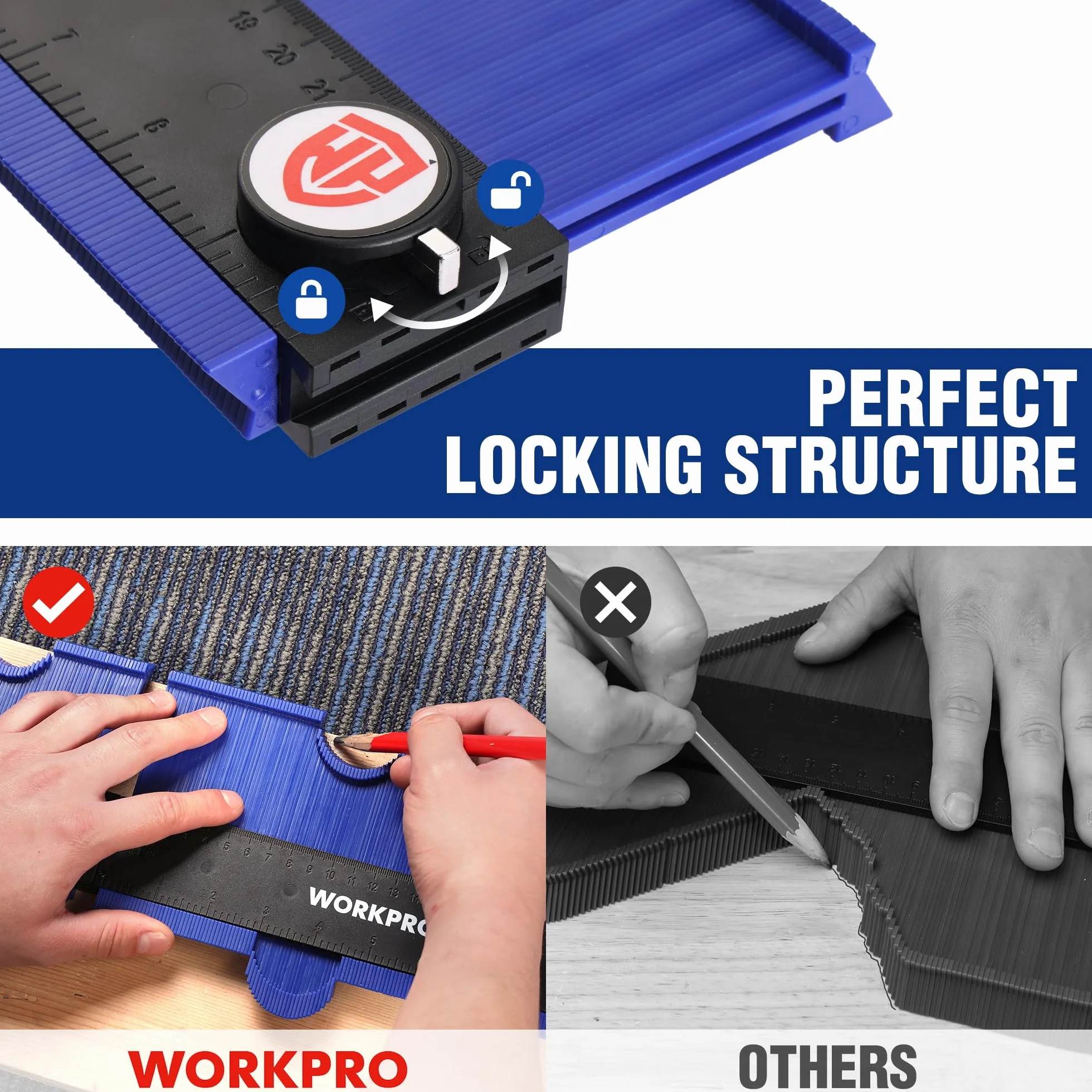 WORKPRO 10" Powielacz konturów, miernik do znakowania z zamkiem, metryczny i imperialny miernik profili, narzędzie do nieregularnych kształtów do laminatu, drewna, płytek i podłóg