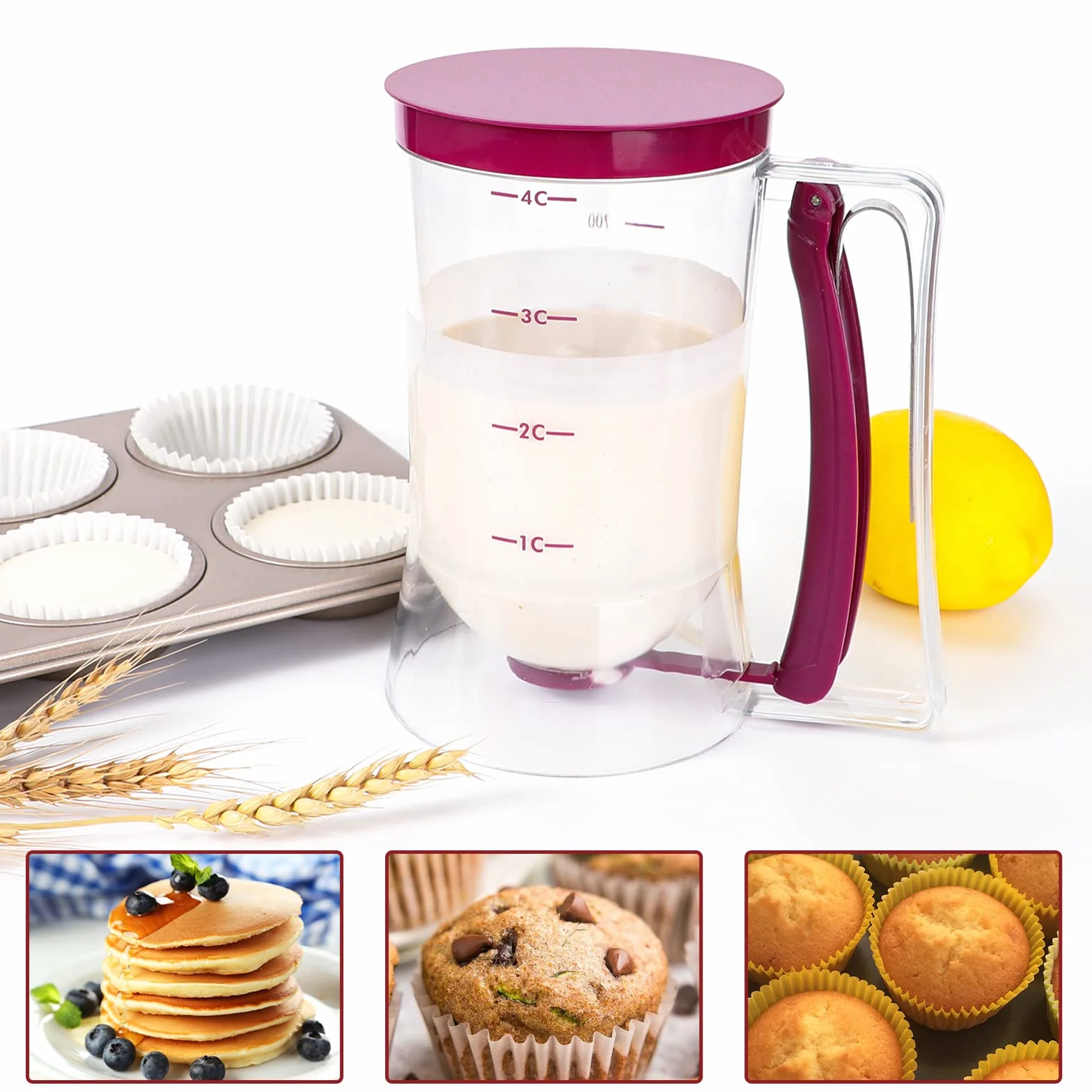 Webake Dozownik do ciasta 900 ml ręczny separator babeczek z etykietą pomiarową